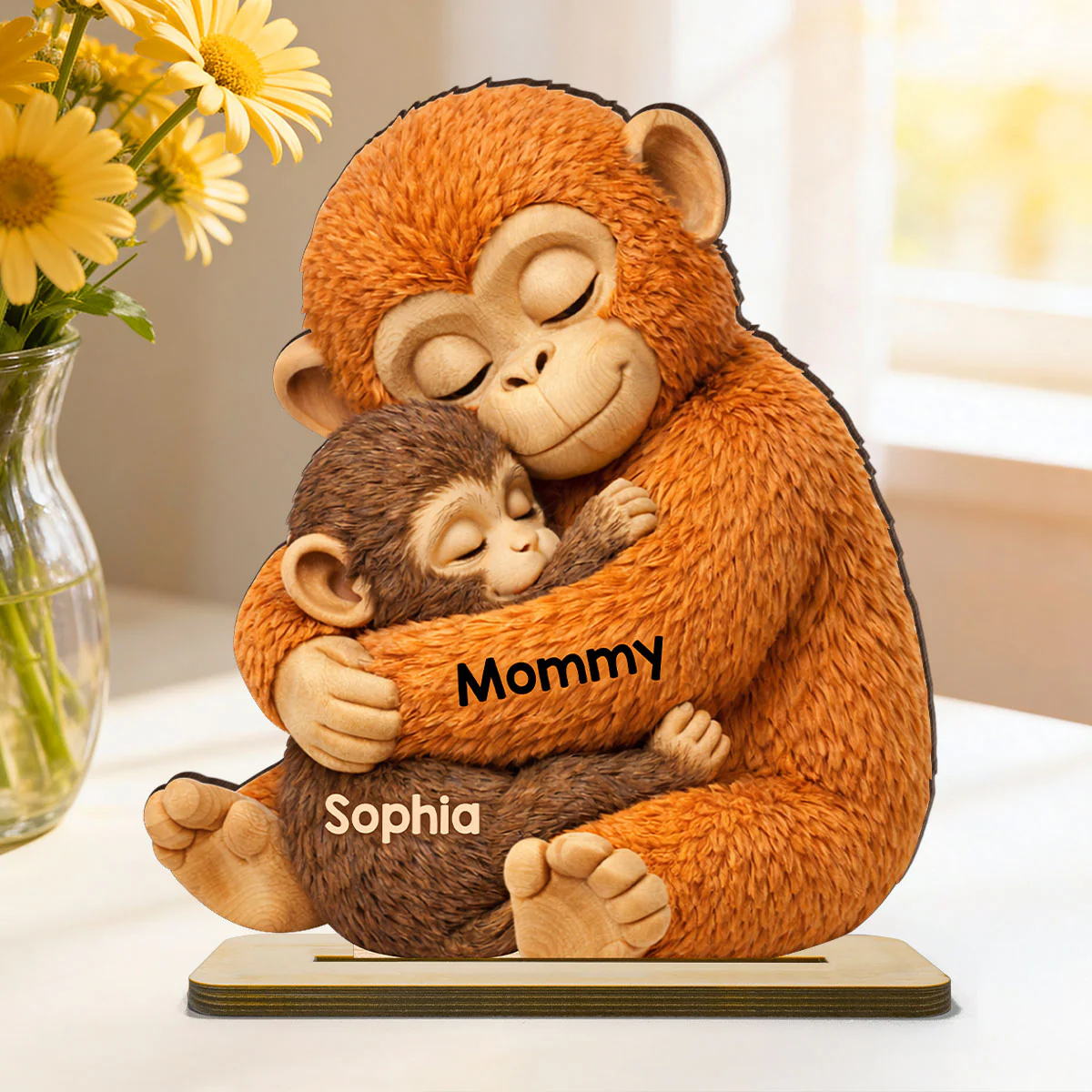 Mother Monkey & Children, Baby Monkey Punch - Personalized 2-Layered Wooden Plaque - Heartfelt Mother's Day Gift for Mom, Wife - Image 3