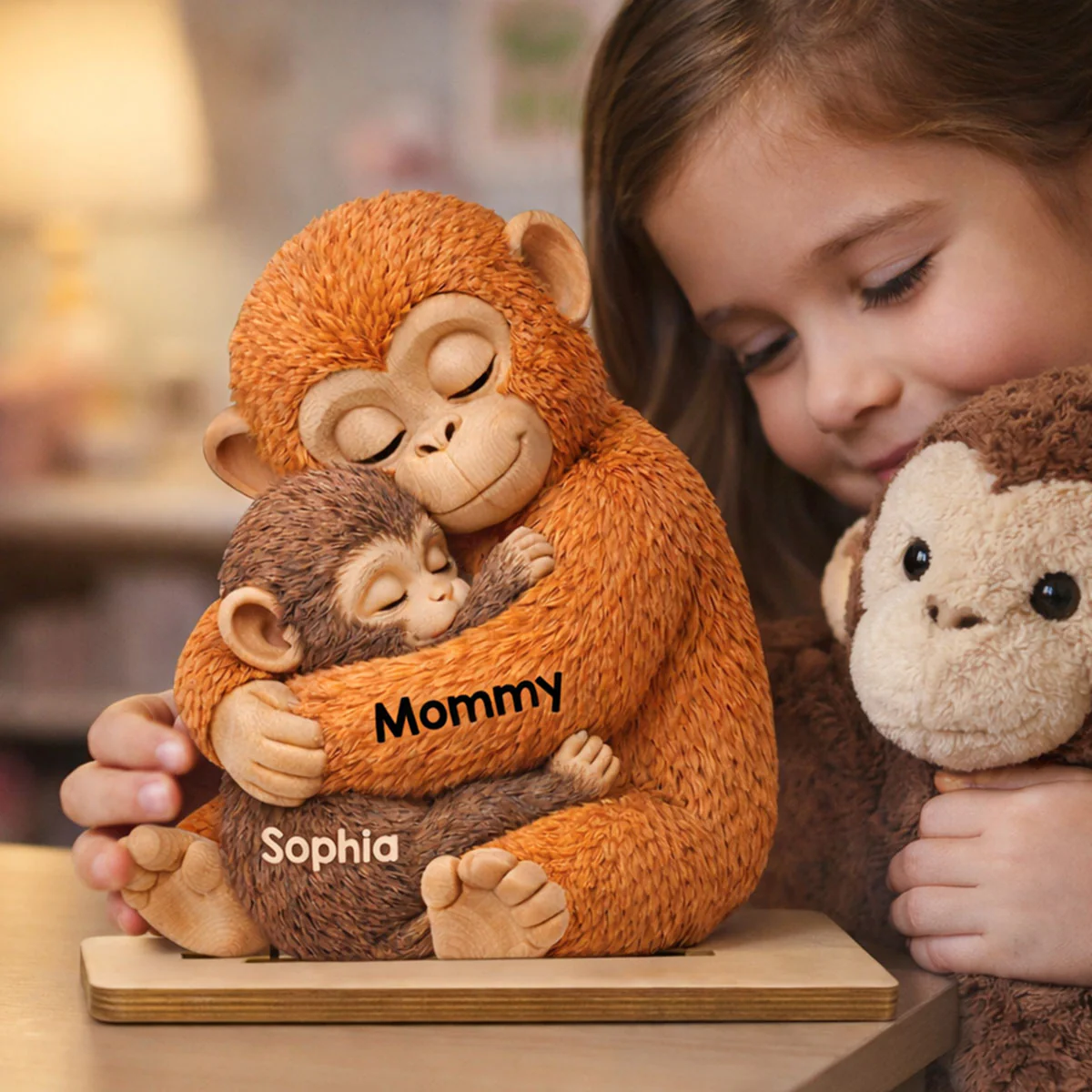 Mother Monkey & Children, Baby Monkey Punch - Personalized 2-Layered Wooden Plaque - Heartfelt Mother's Day Gift for Mom, Wife - Image 4