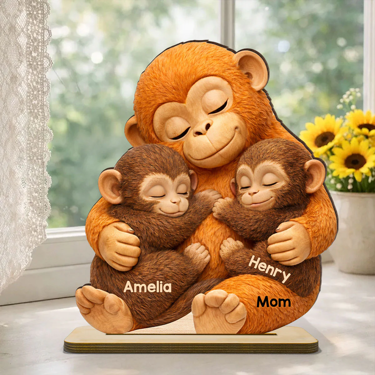 Mother Monkey & Children, Baby Monkey Punch - Personalized 2-Layered Wooden Plaque - Heartfelt Mother's Day Gift for Mom, Wife - Image 5