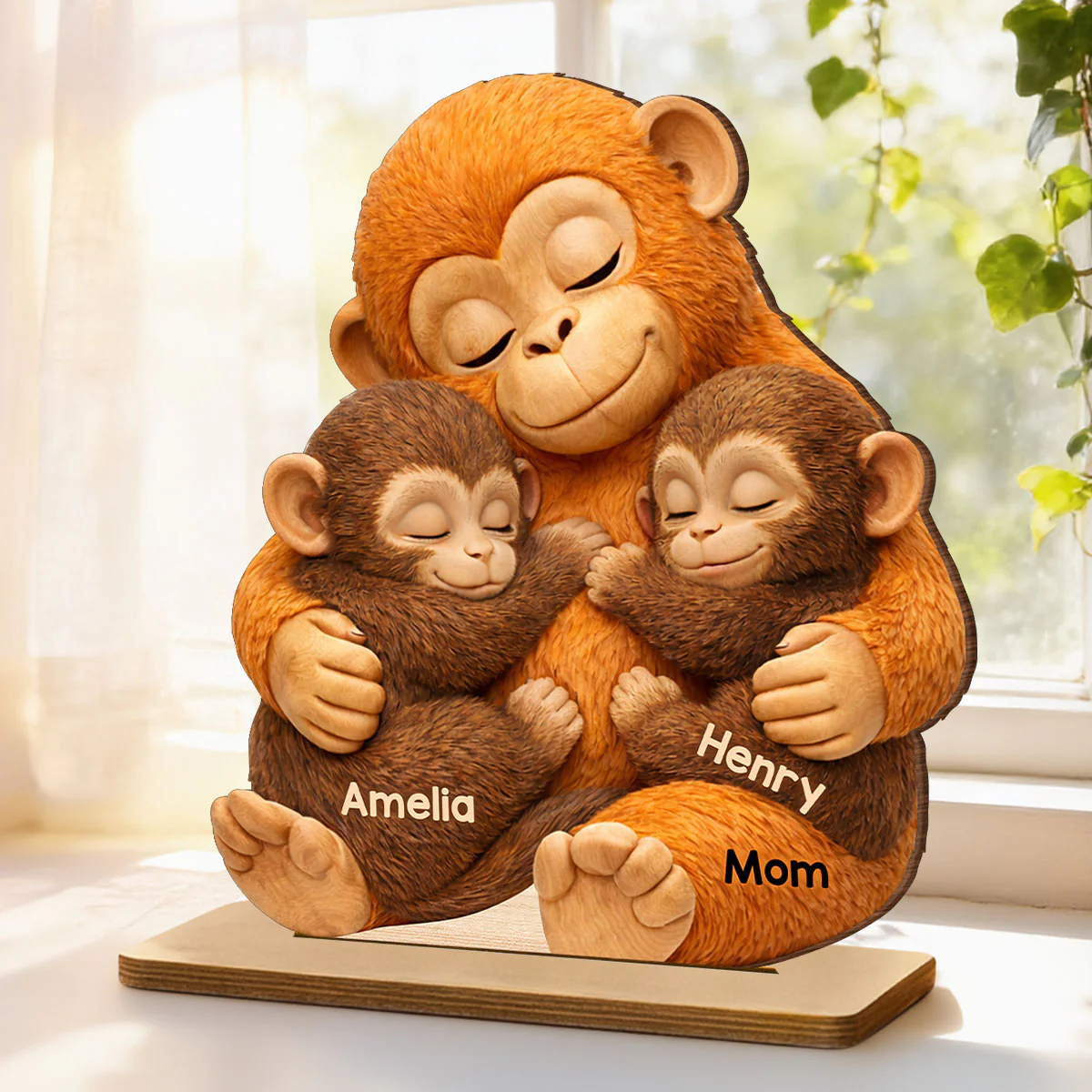 Mother Monkey & Children, Baby Monkey Punch - Personalized 2-Layered Wooden Plaque - Heartfelt Mother's Day Gift for Mom, Wife - Image 7