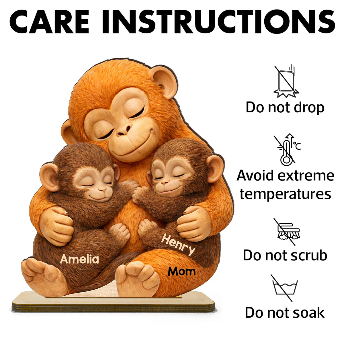 Mother Monkey & Children, Baby Monkey Punch - Personalized 2-Layered Wooden Plaque - Heartfelt Mother's Day Gift for Mom, Wife - Image 9