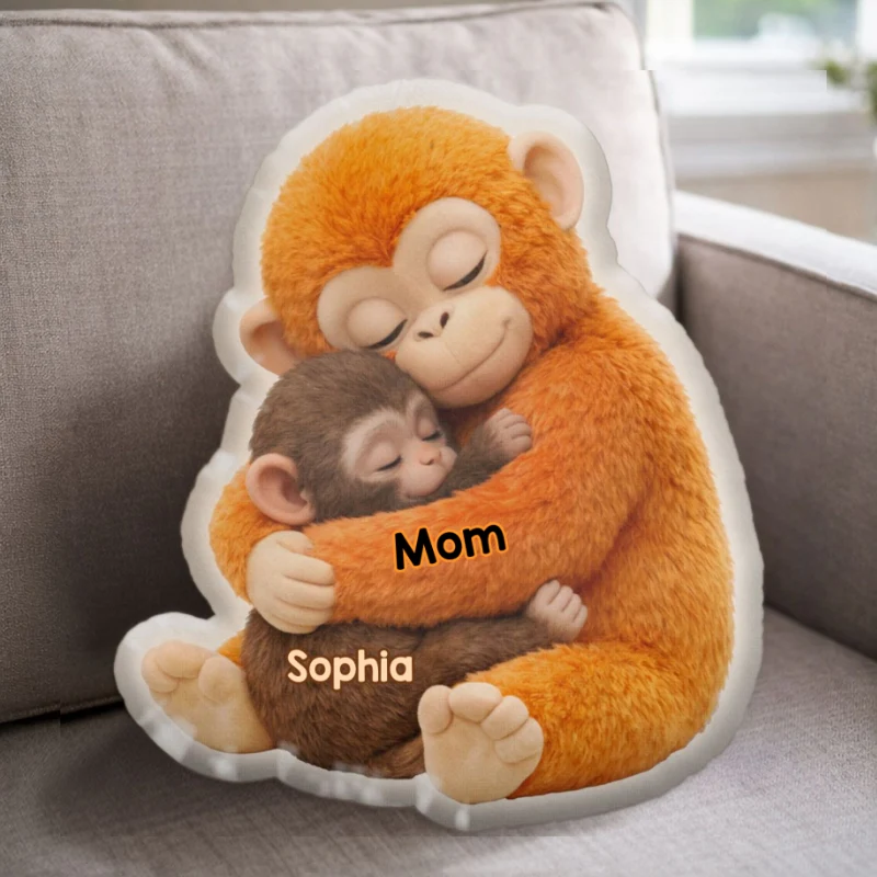 Mother Monkey & Children, Baby Monkey Punch - Personalized Faux Fur Custom Shaped Pillow - Heartfelt Mother's Day Gift for Mom, Wife - Image 10