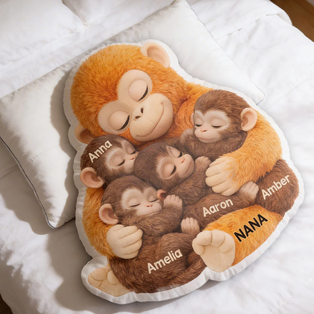 Mother Monkey & Children, Baby Monkey Punch - Personalized Faux Fur Custom Shaped Pillow - Heartfelt Mother's Day Gift for Mom, Wife - Image 4