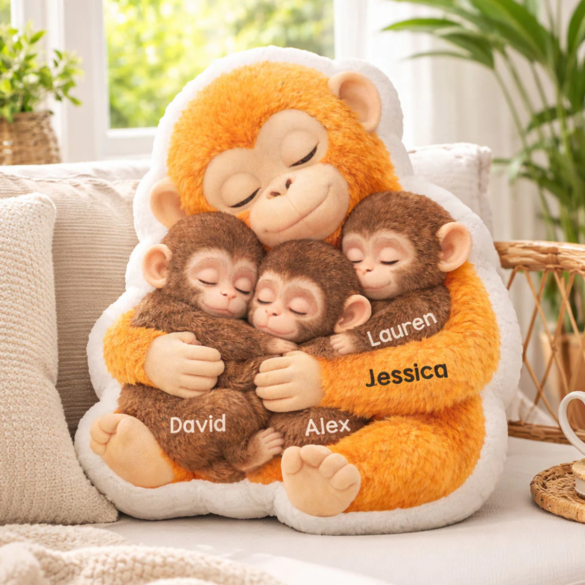 Mother Monkey & Children, Baby Monkey Punch - Personalized Faux Fur Custom Shaped Pillow - Heartfelt Mother's Day Gift for Mom, Wife - Image 6