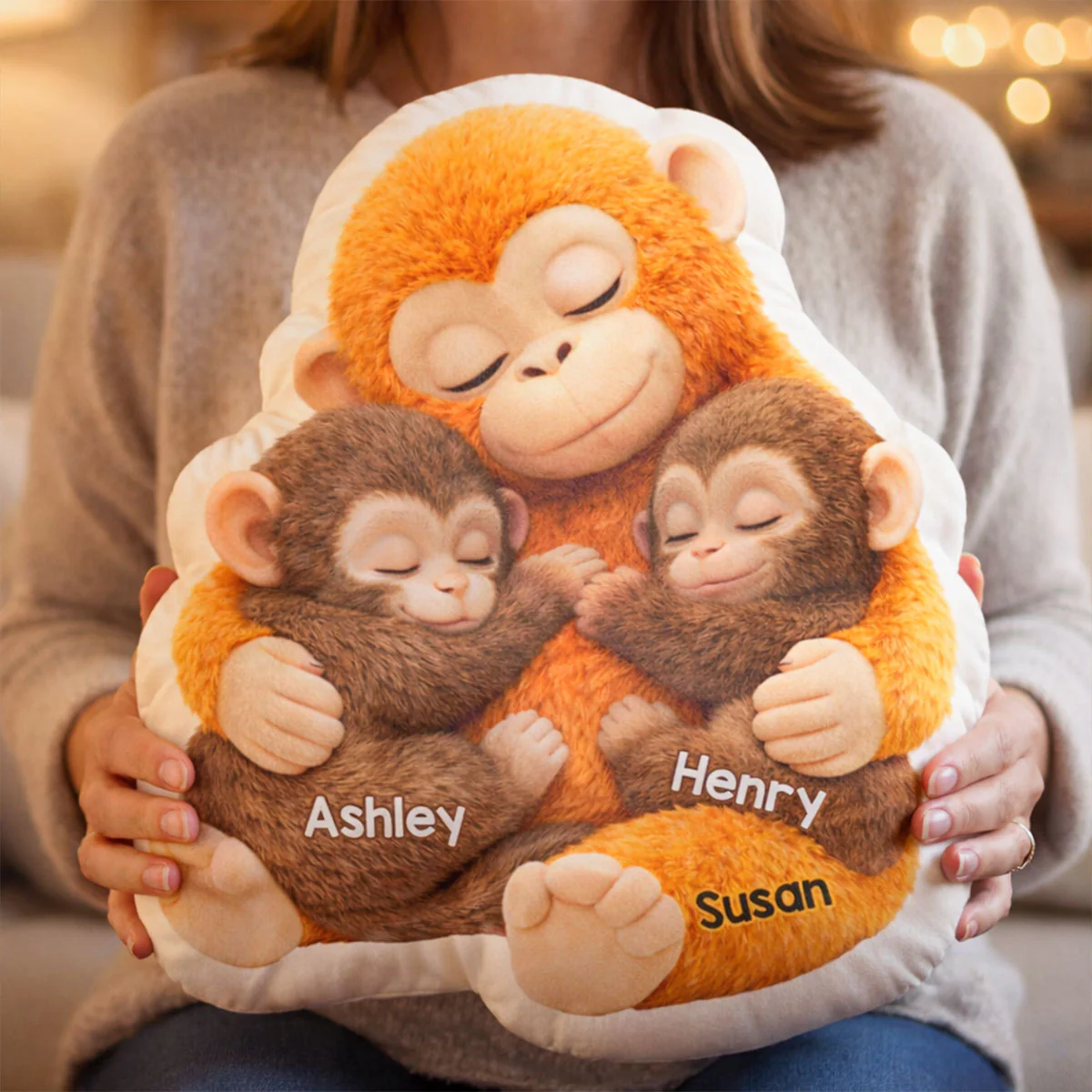 Mother Monkey & Children, Baby Monkey Punch - Personalized Faux Fur Custom Shaped Pillow - Heartfelt Mother's Day Gift for Mom, Wife - Image 7