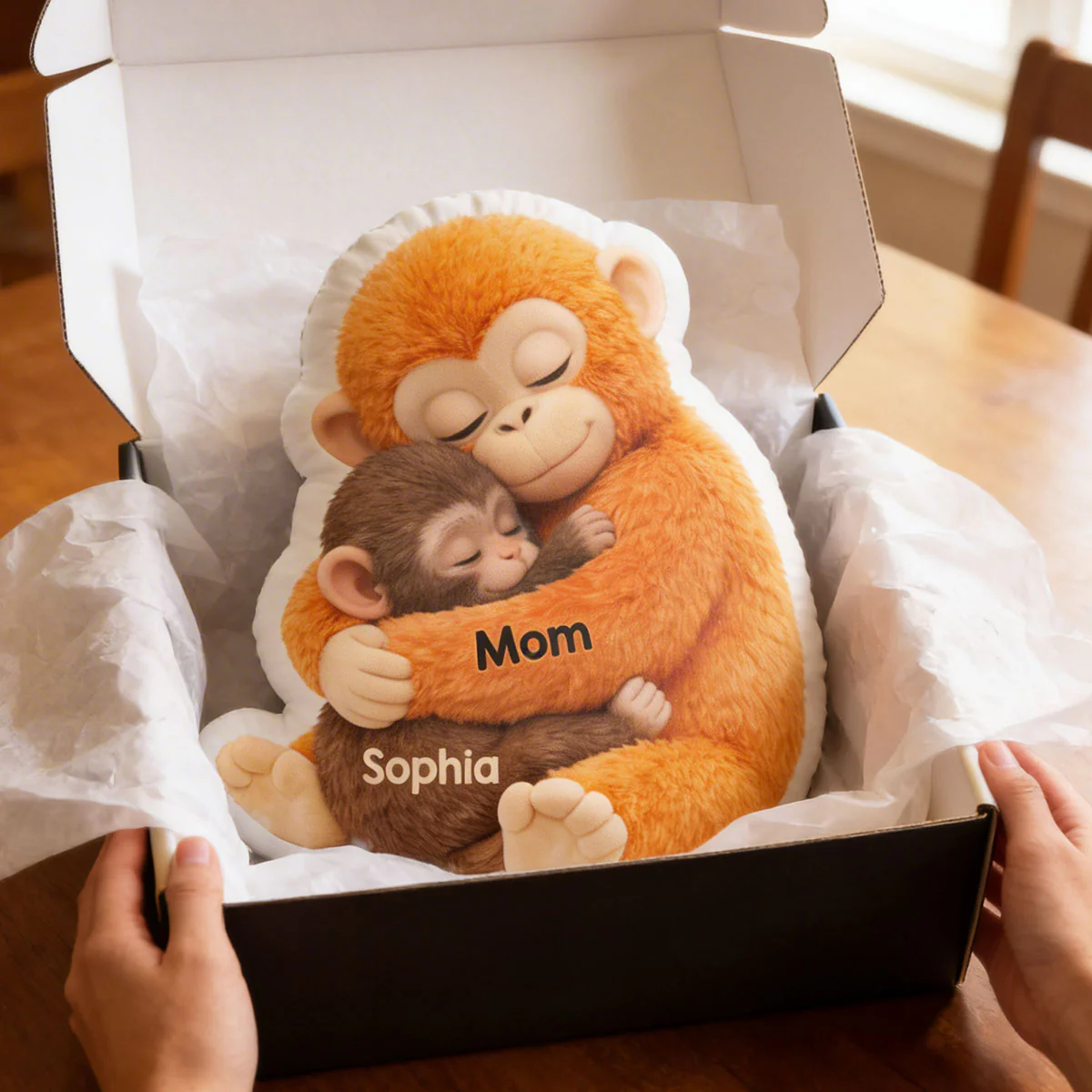 Mother Monkey & Children, Baby Monkey Punch - Personalized Faux Fur Custom Shaped Pillow - Heartfelt Mother's Day Gift for Mom, Wife - Image 8