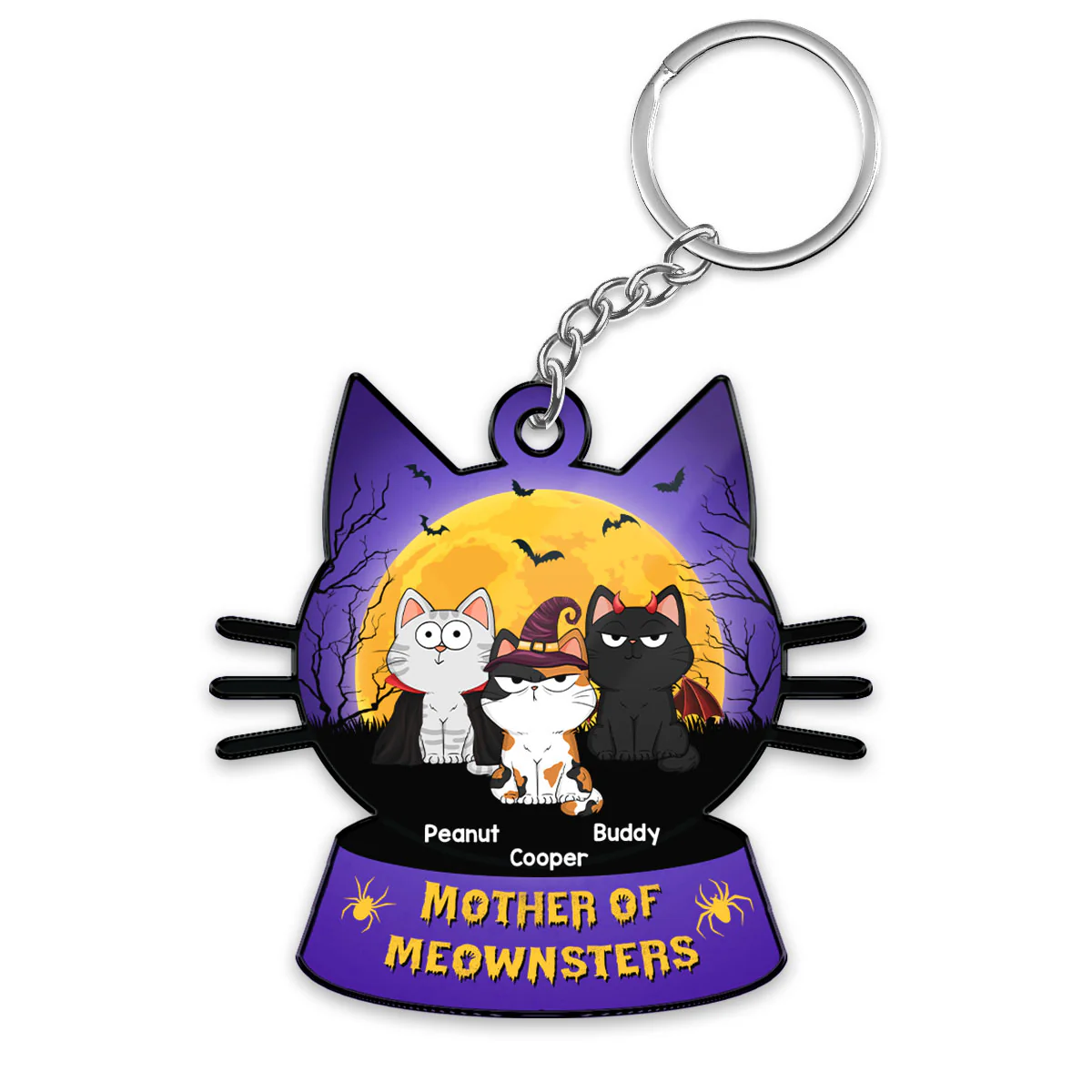 Mother Of Meownsters Cat Mom Yellow Moon Personalized Acrylic Keychain
