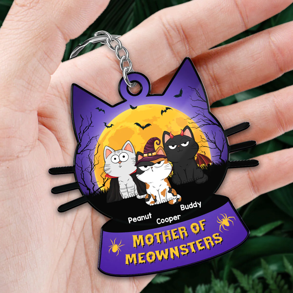 Mother Of Meownsters Cat Mom Yellow Moon Personalized Acrylic Keychain - Image 2