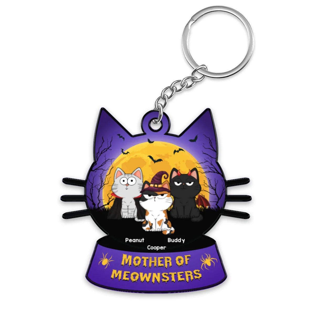 Mother Of Meownsters Cat Mom Yellow Moon Personalized Acrylic Keychain - Image 4