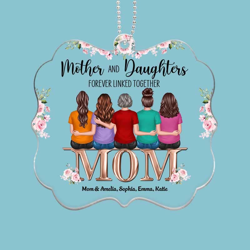 Mothers Daughters Sitting On Words Personalized Acrylic Car Hanging Ornament - Image 2