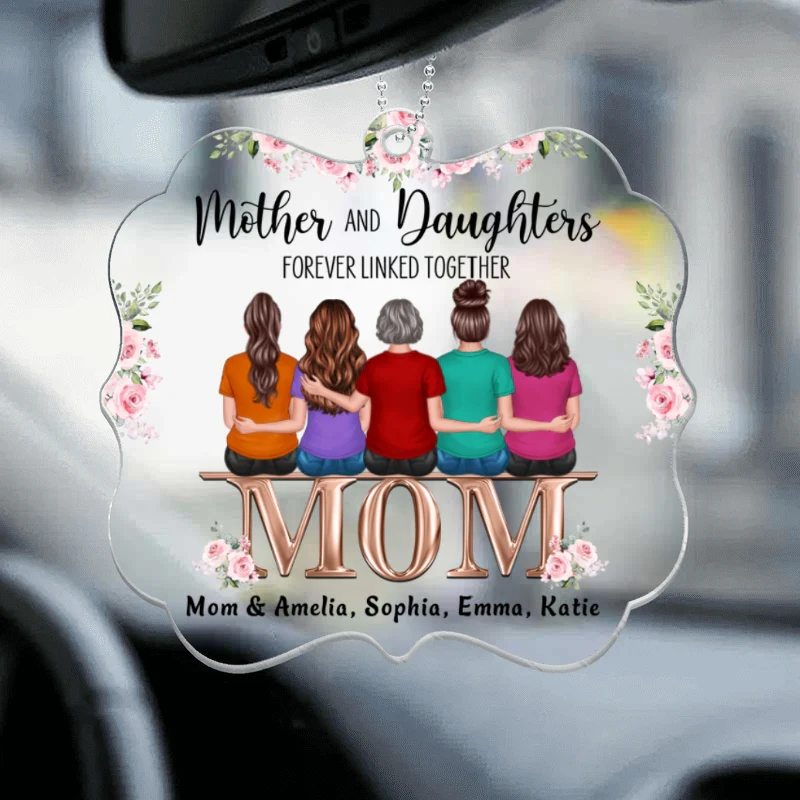 Mothers Daughters Sitting On Words Personalized Acrylic Car Hanging Ornament - Image 3