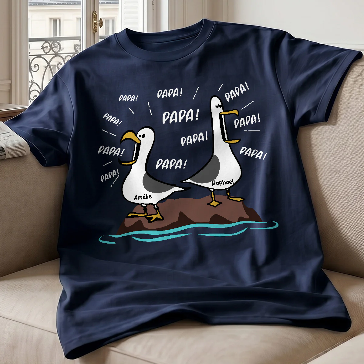 Mouettes Papa! Papa! Papa! – T-shirt Personnalisé – Cadeau Rigolo pour la Fête des Pères