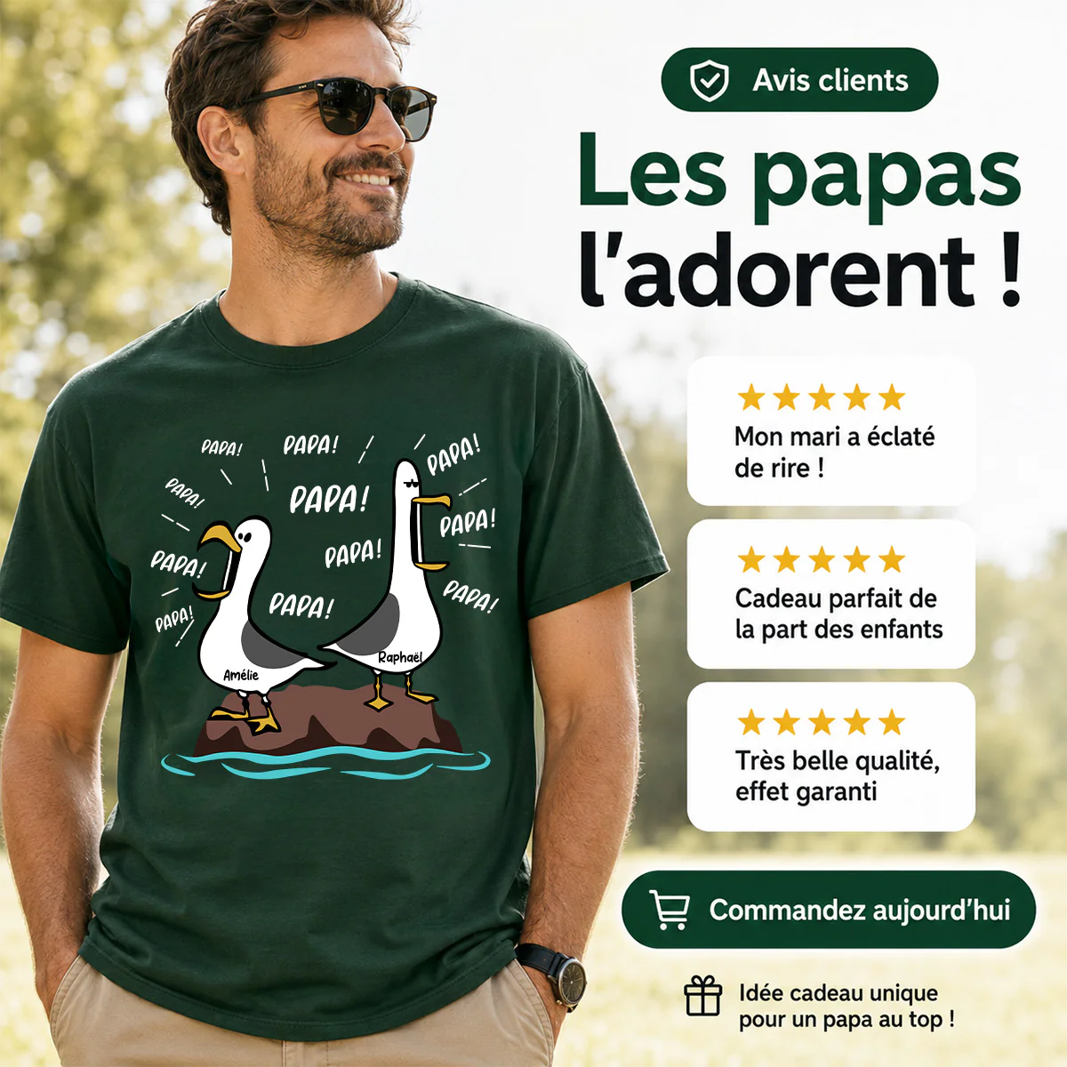 Mouettes Papa! Papa! Papa! – T-shirt Personnalisé – Cadeau Rigolo pour la Fête des Pères - Image 6