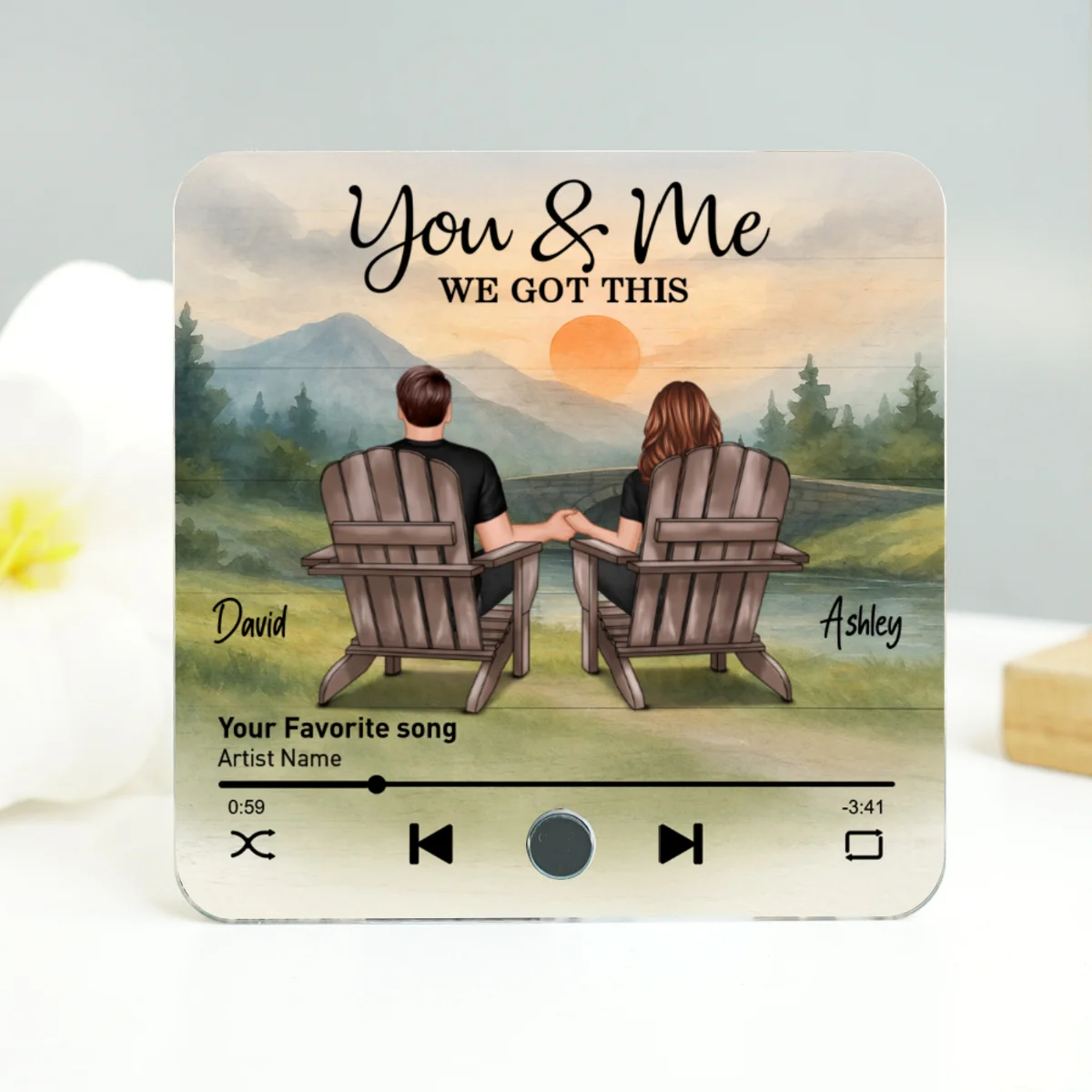 Mountain Landscape Couple Sitting Back View Personalzied Music Magnet, Anniversary gift for him for her - Image 9