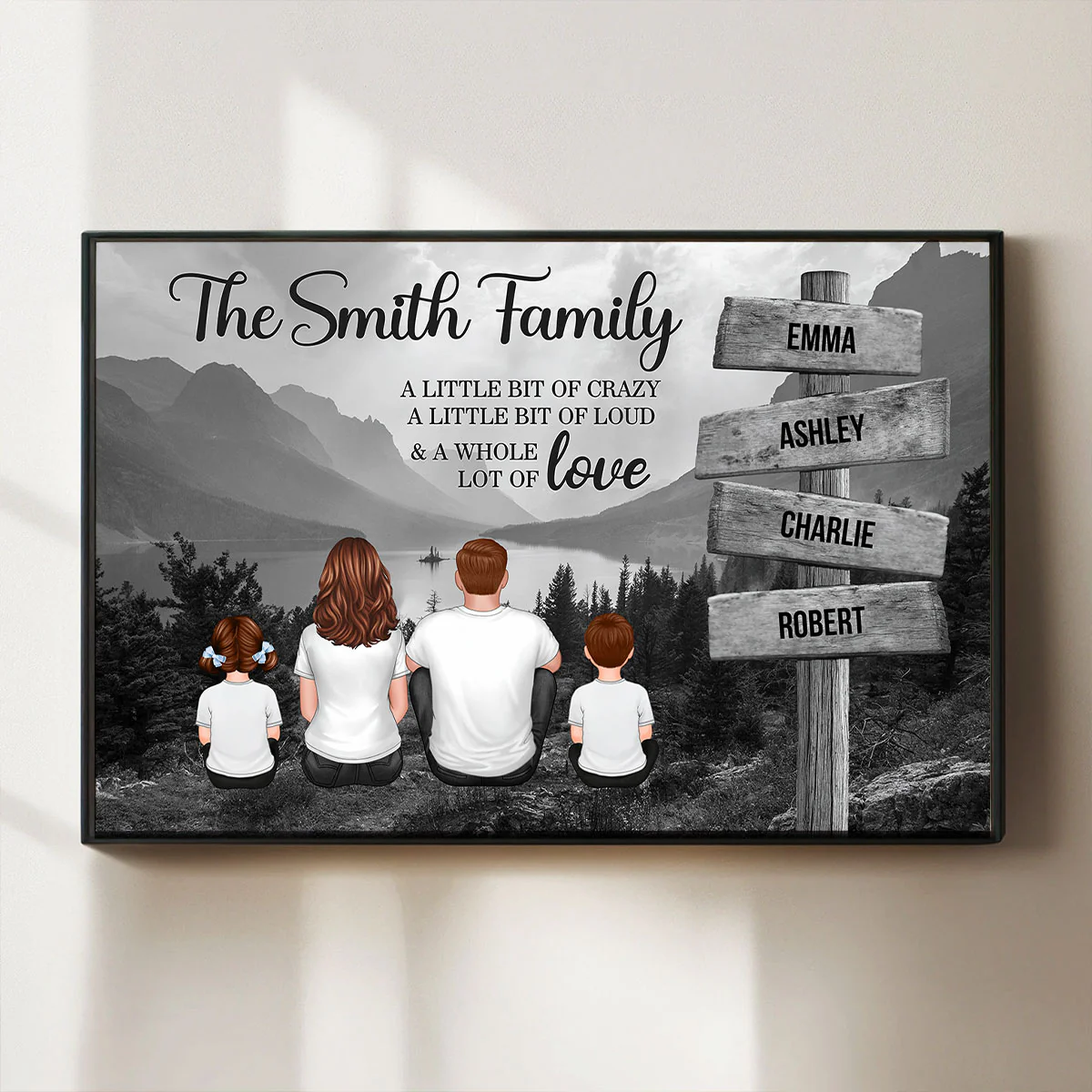 Mountain Range Landscape Family Sitting Back View Personalized Poster - Image 2
