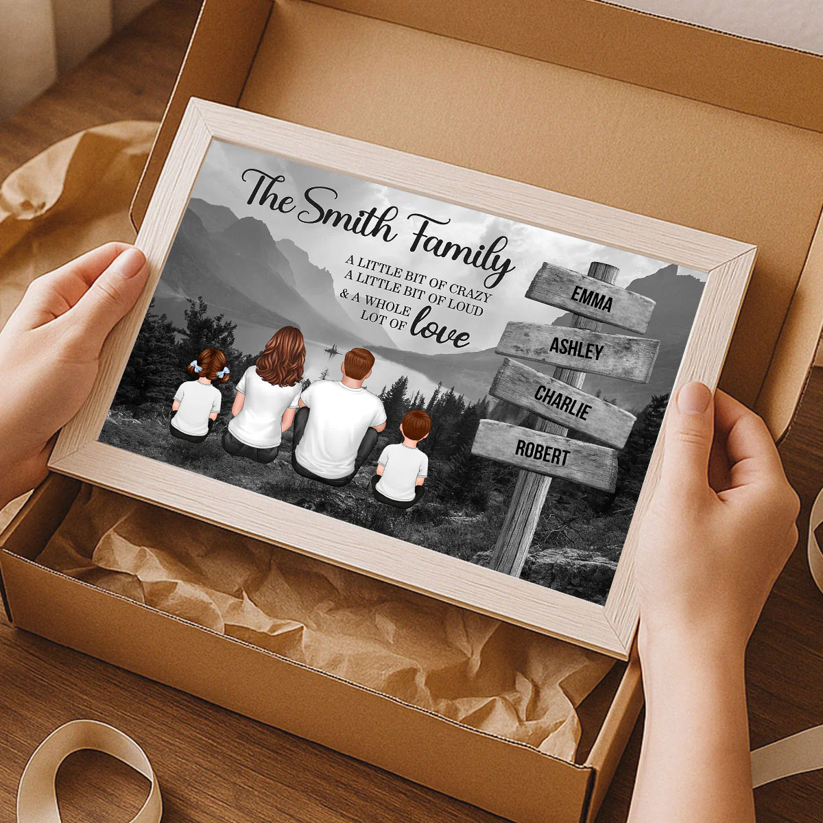 Mountain Range Landscape Family Sitting Back View Personalized Poster - Image 6