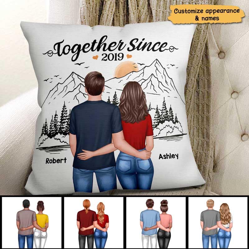 Mountain Simple Sketch Couple Back View Personalized Pillow - Image 2