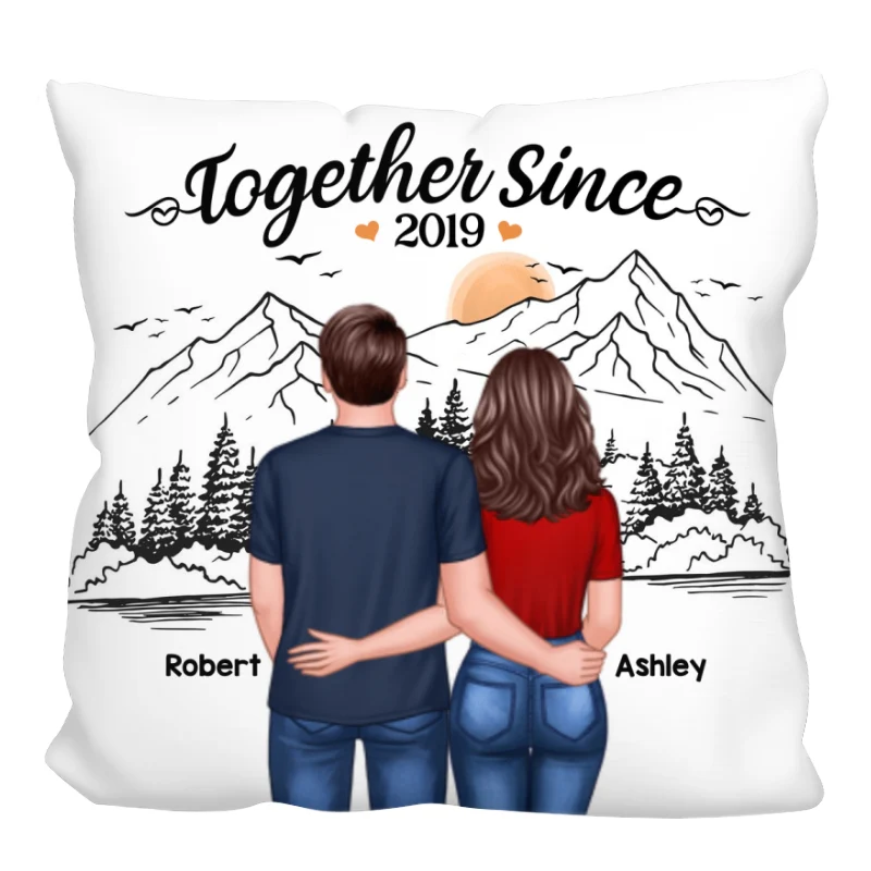 Mountain Simple Sketch Couple Back View Personalized Pillow - Image 3