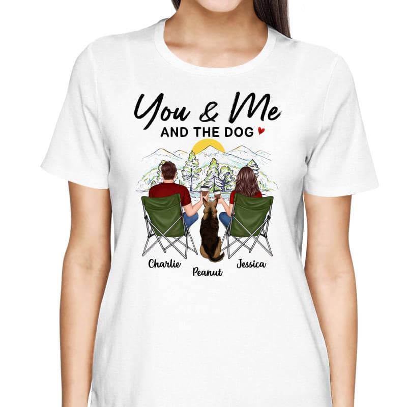 Mountain Sketch Couple Back View You Me The Dog Personalized Shirt - Image 2