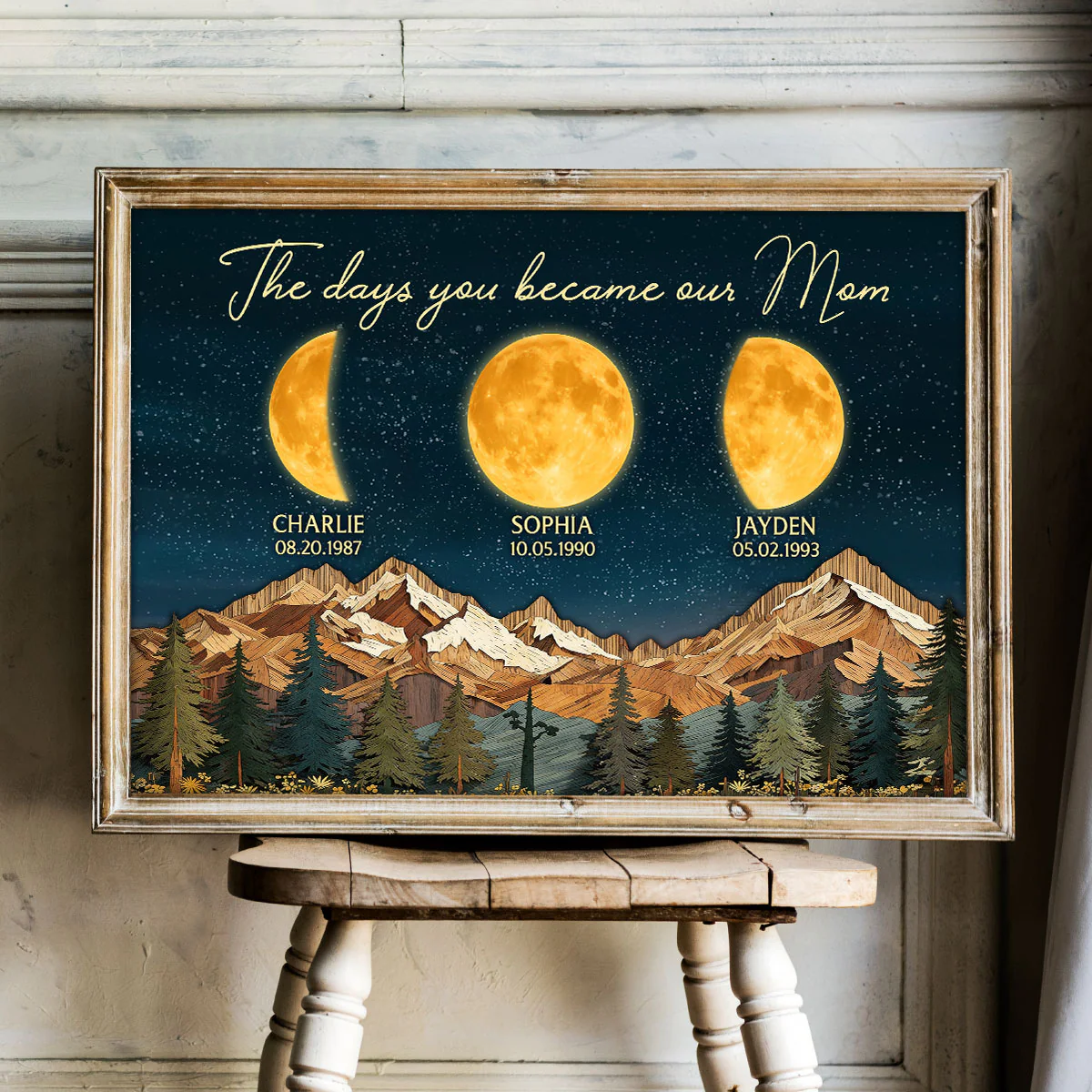 Mountain Valley The Day You Became Mom Grandma Custom Birth Moon Phase - Personalized Poster - Mother's Day Gift For Mom, Grandma - Image 7