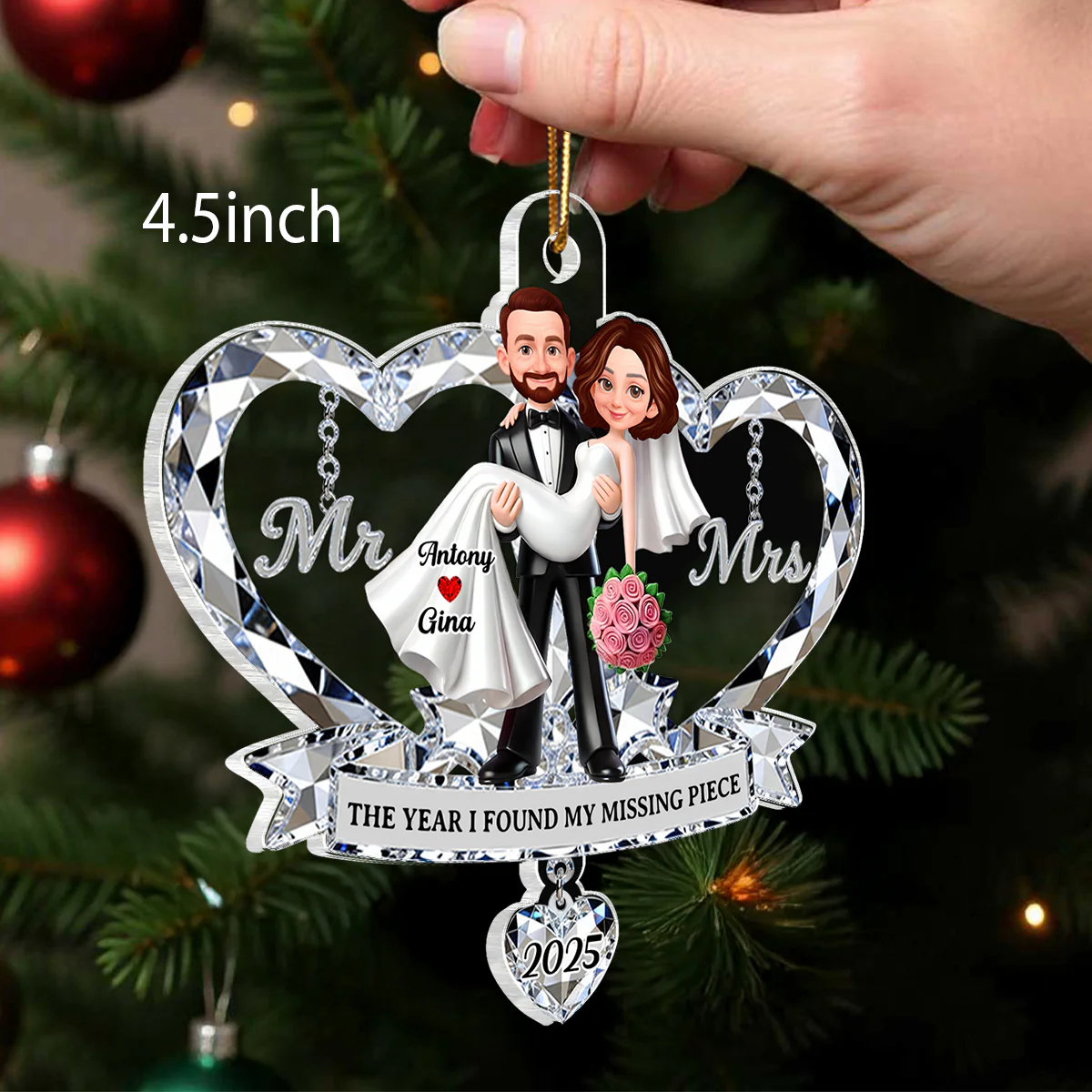 Mr. and Mrs. 3D Crystal Effect - Personalized Acrylic Ornament - Christmas Gift for Couple - Image 2