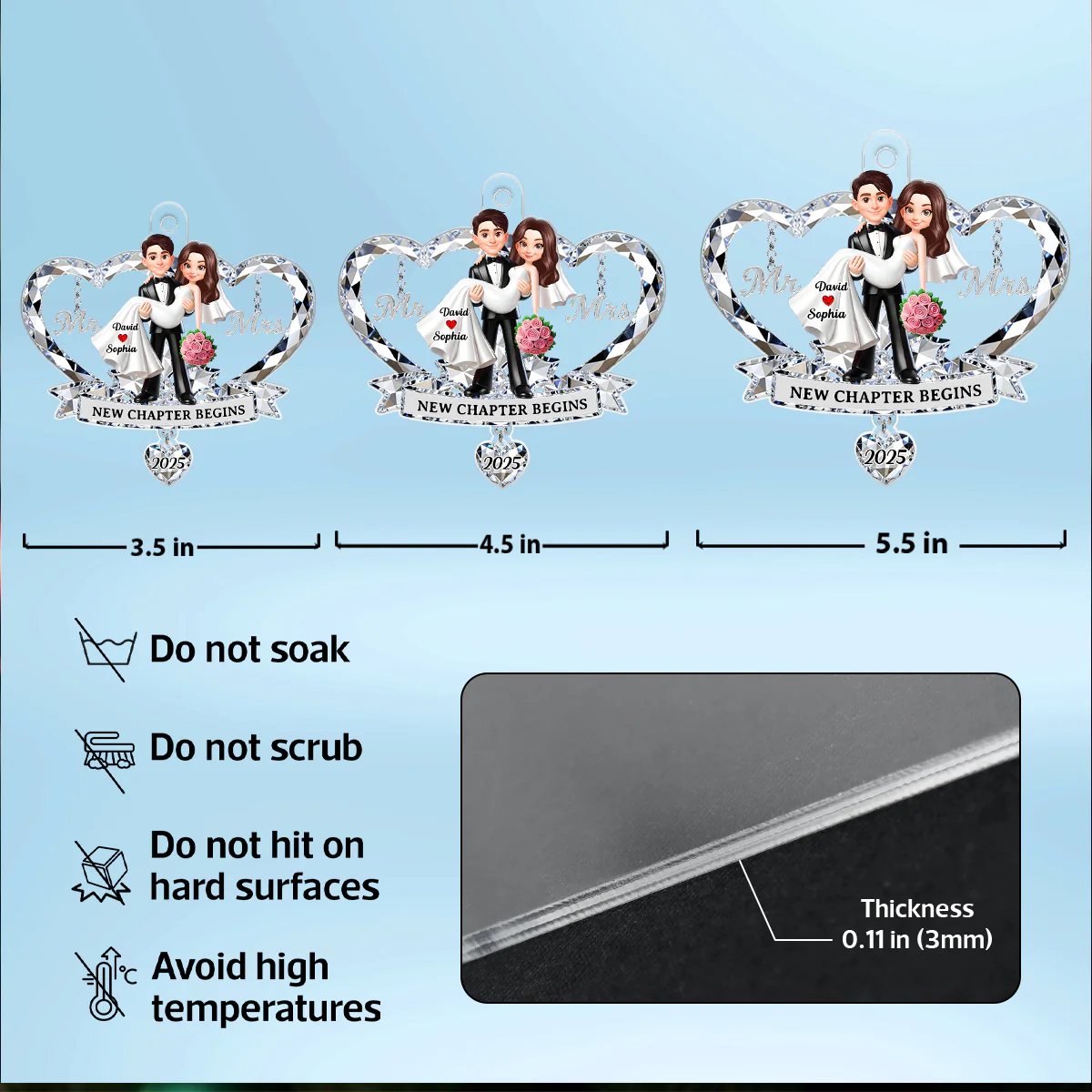 Mr. and Mrs. 3D Crystal Effect - Personalized Acrylic Ornament - Christmas Gift for Couple - Image 9