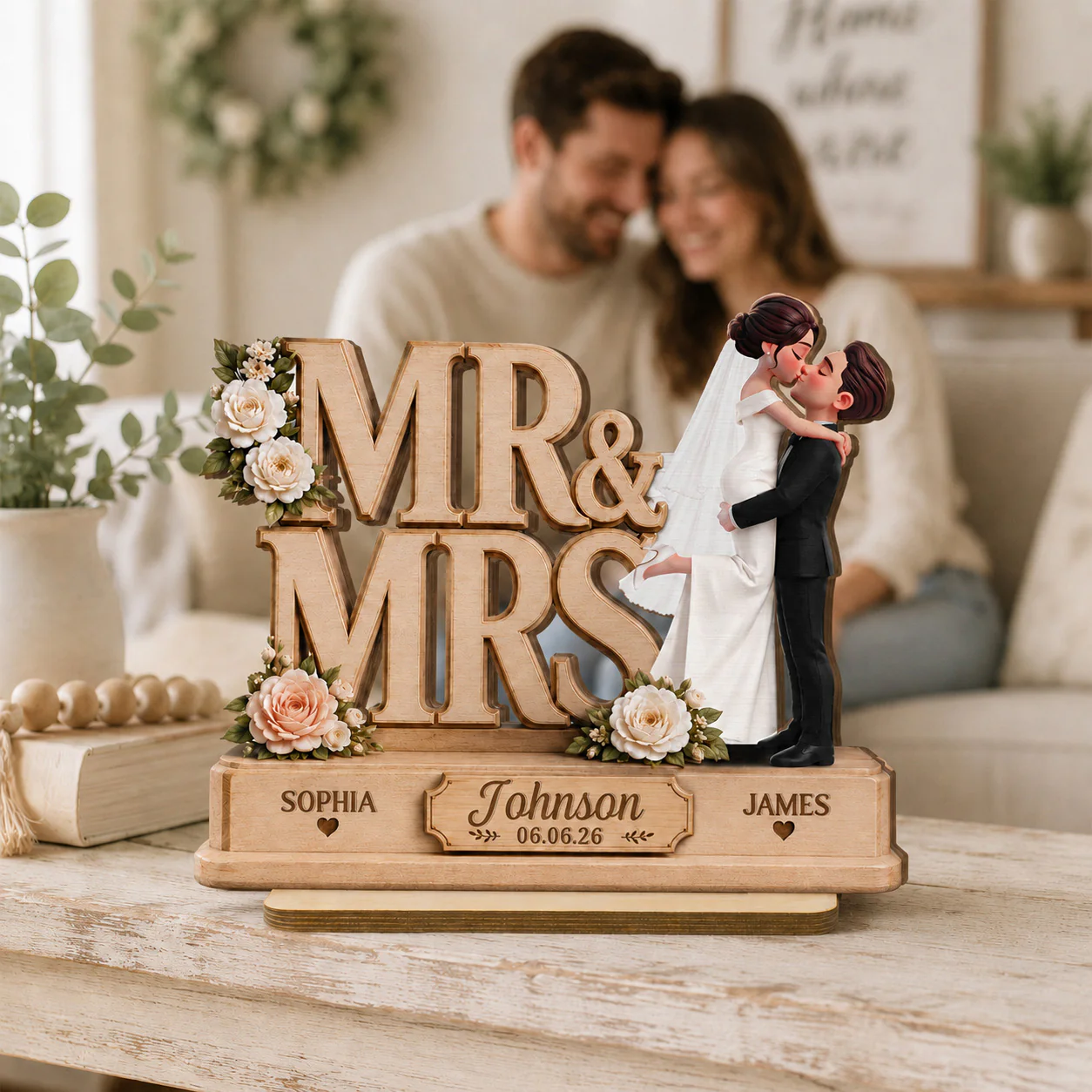 Mr & Mrs 2D Flat - Personalized Wooden Plaque - Wedding Gift, Wedding Decoration, Anniversary Gift, Newlywed Gift - Image 6