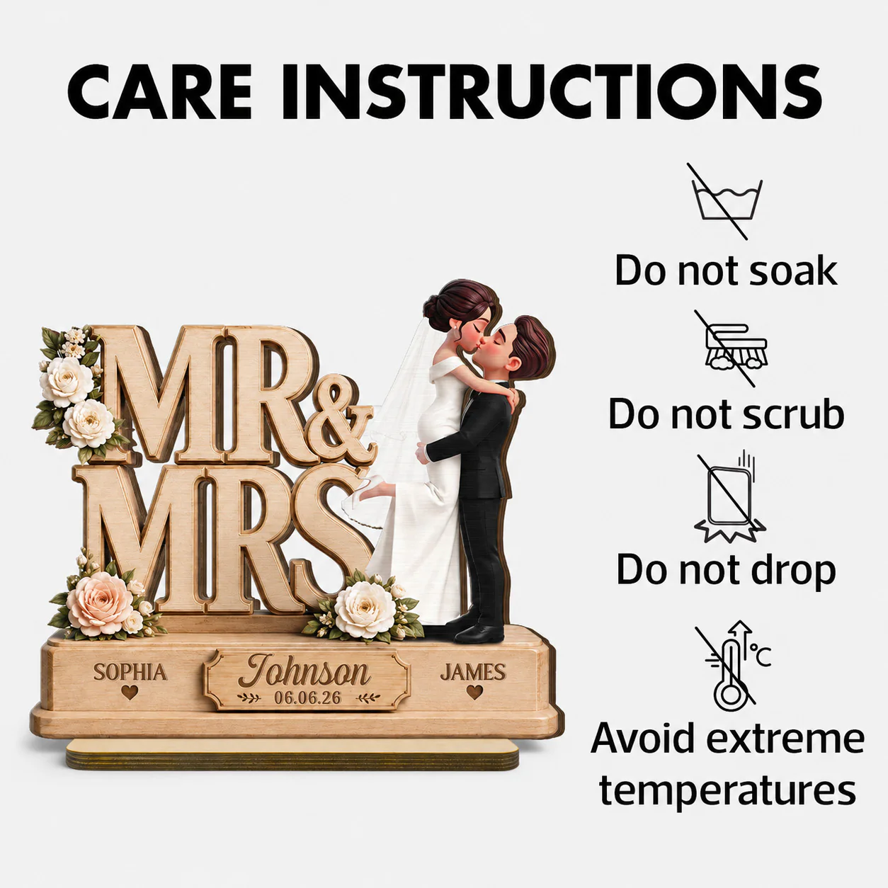 Mr & Mrs 2D Flat - Personalized Wooden Plaque - Wedding Gift, Wedding Decoration, Anniversary Gift, Newlywed Gift - Image 9