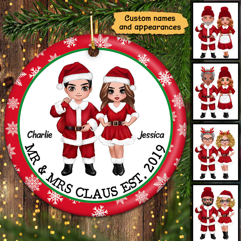 Mr Mrs Santa Claus Together Since Personalized Circle Ornament - Image 2