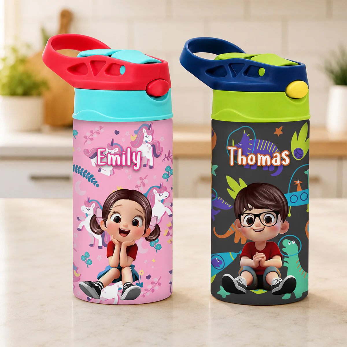 Multiple Kid Favorite Pattern - Personalized Kid Insulated Water Bottle - Stainless Steel Toddler Cups with Straws, BPA Free, Leak-Proof - Image 3