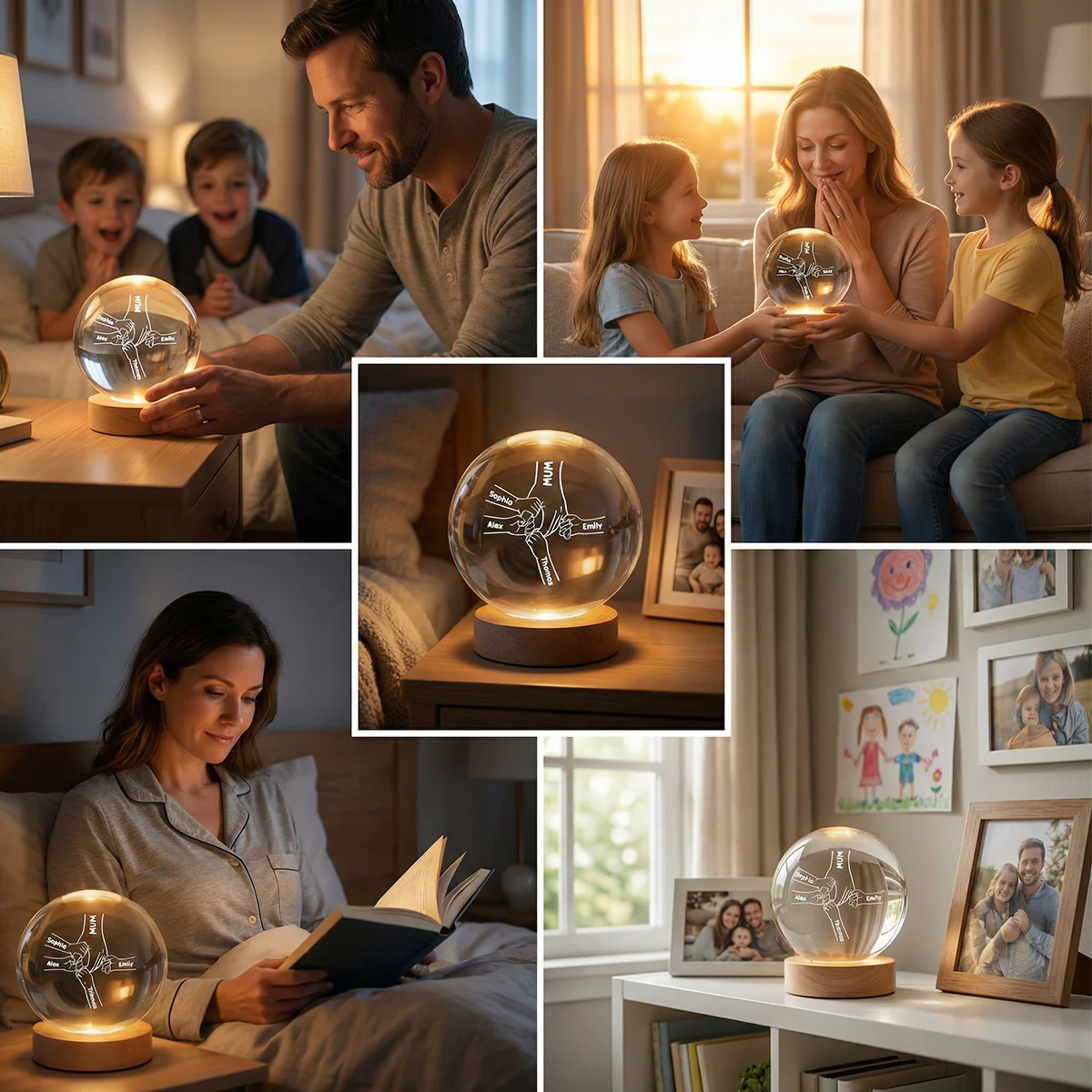 MUM And Kids Holding Hands - Personalised Crystal Ball - Mother's Day Gift For MUM, Grandma - Image 5