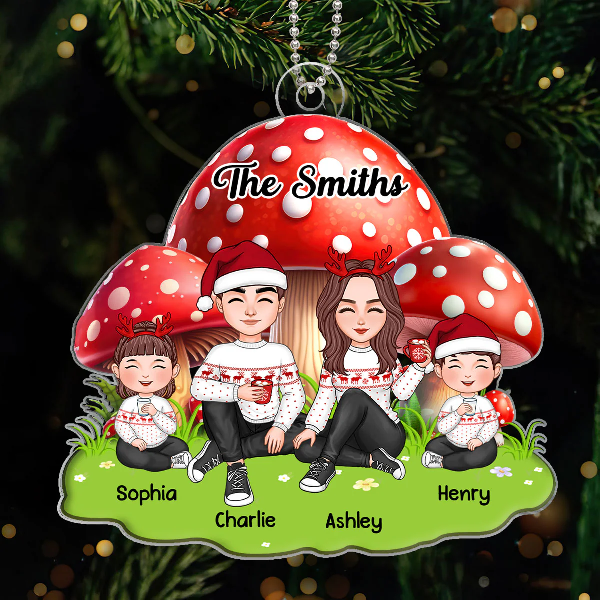 Mushroom Family Christmas Personalized Acrylic Ornament