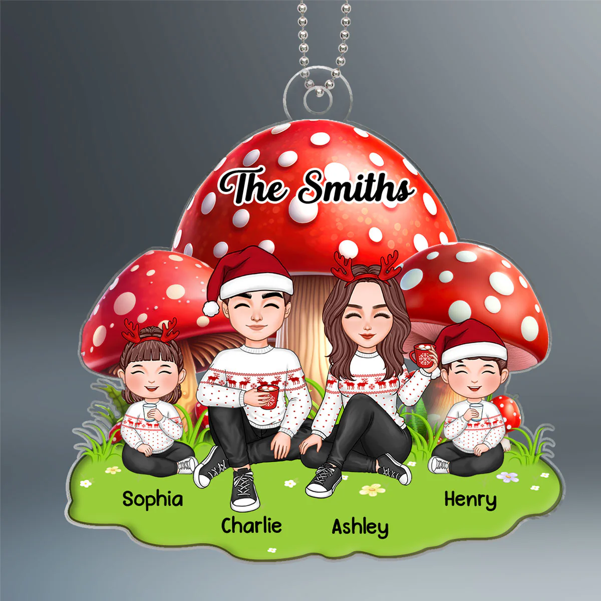 Mushroom Family Christmas Personalized Acrylic Ornament - Image 2