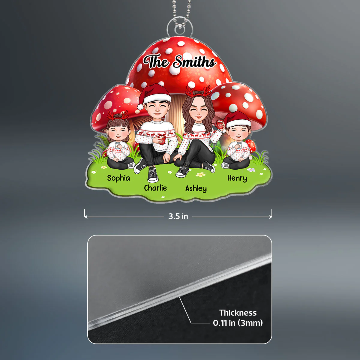 Mushroom Family Christmas Personalized Acrylic Ornament - Image 4