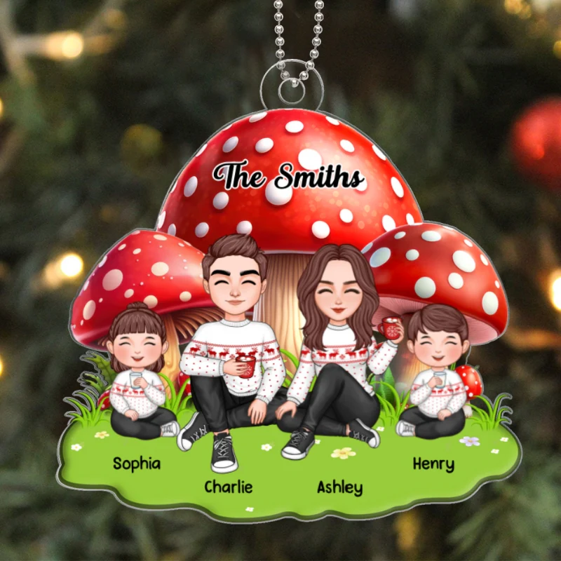 Mushroom Family Christmas Personalized Acrylic Ornament - Image 5