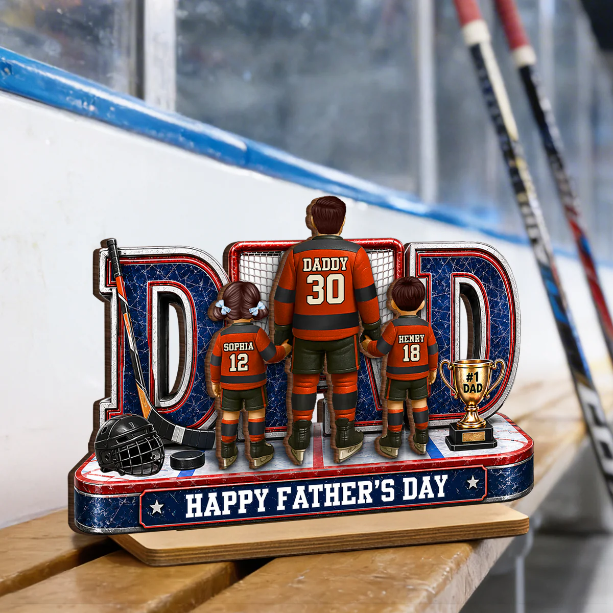 MVP Hockey Dad & Kids Together - Personalized 2-Layered Wooden Plaque - Gift For Dad, Husband - Image 2