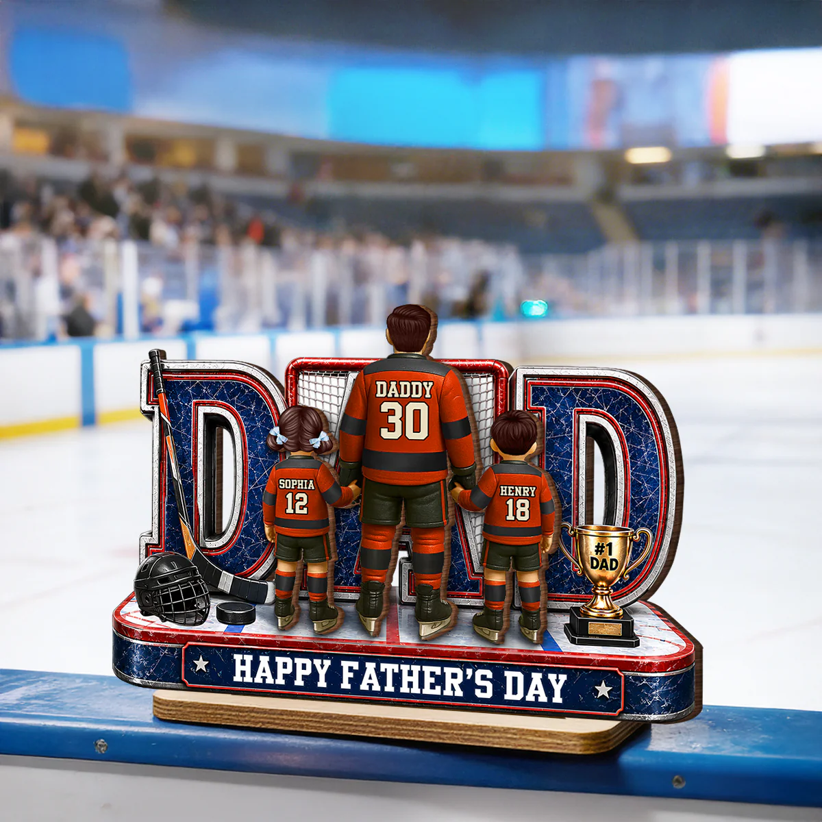 MVP Hockey Dad & Kids Together - Personalized 2-Layered Wooden Plaque - Gift For Dad, Husband - Image 3
