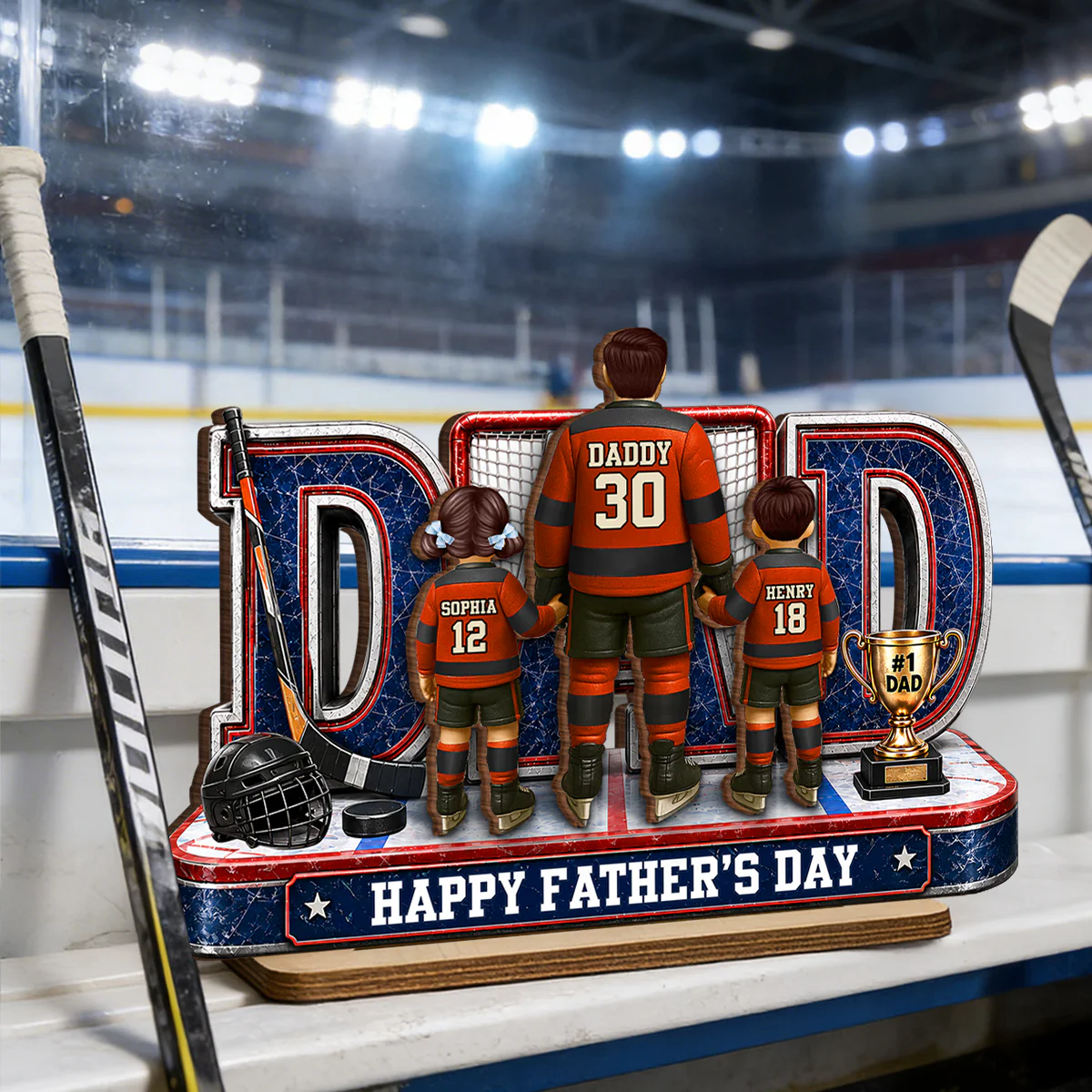 MVP Hockey Dad & Kids Together - Personalized 2-Layered Wooden Plaque - Gift For Dad, Husband - Image 4