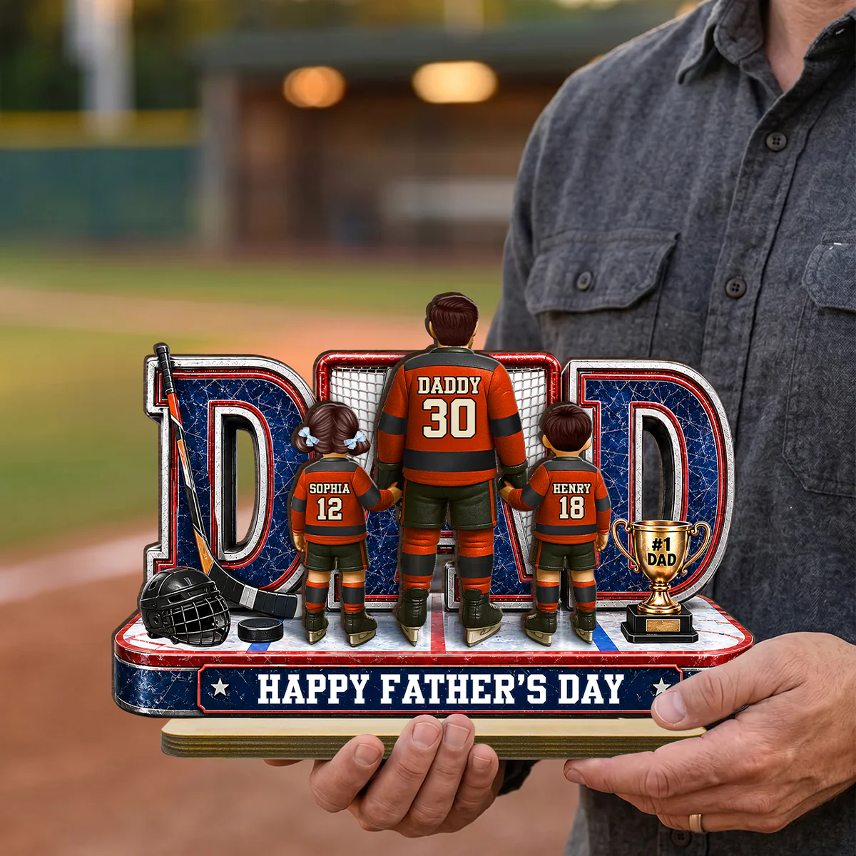 MVP Hockey Dad & Kids Together - Personalized 2-Layered Wooden Plaque - Gift For Dad, Husband - Image 5