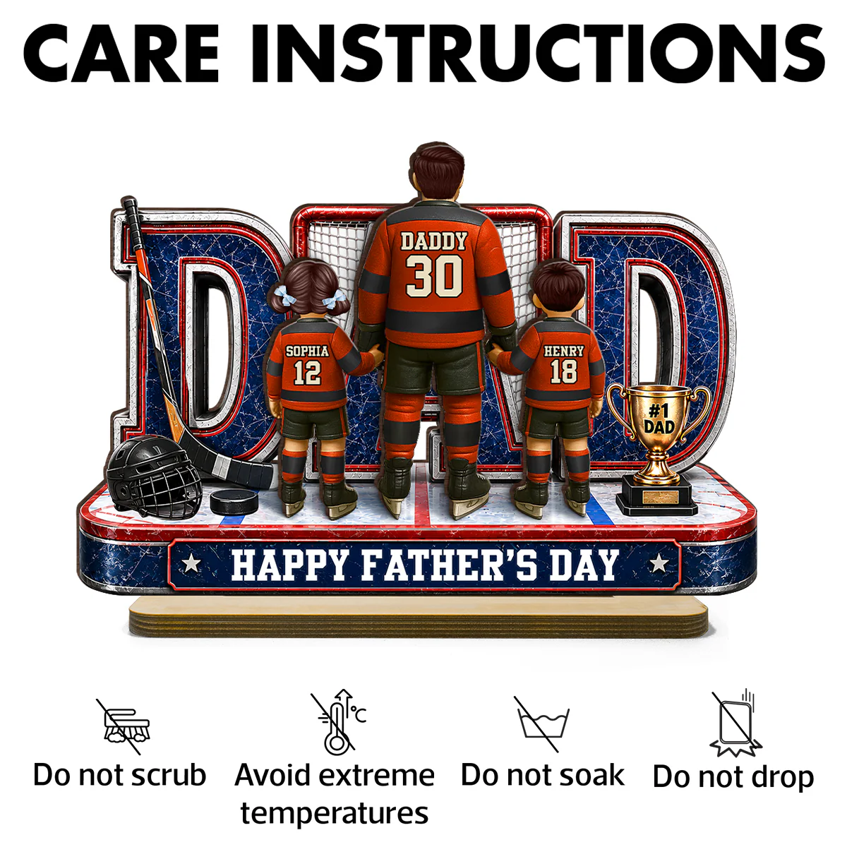 MVP Hockey Dad & Kids Together - Personalized 2-Layered Wooden Plaque - Gift For Dad, Husband - Image 7