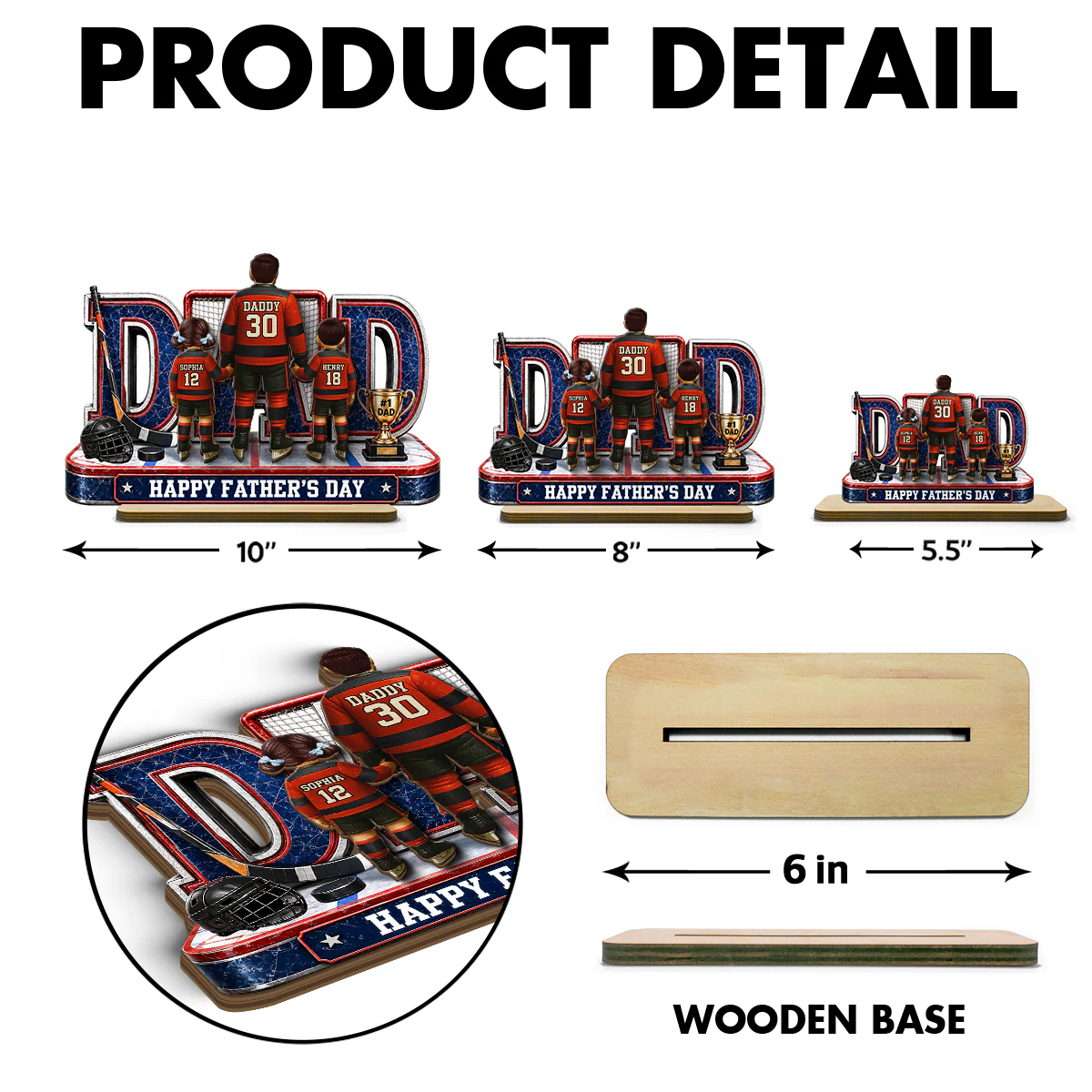 MVP Hockey Dad & Kids Together - Personalized 2-Layered Wooden Plaque - Gift For Dad, Husband - Image 8