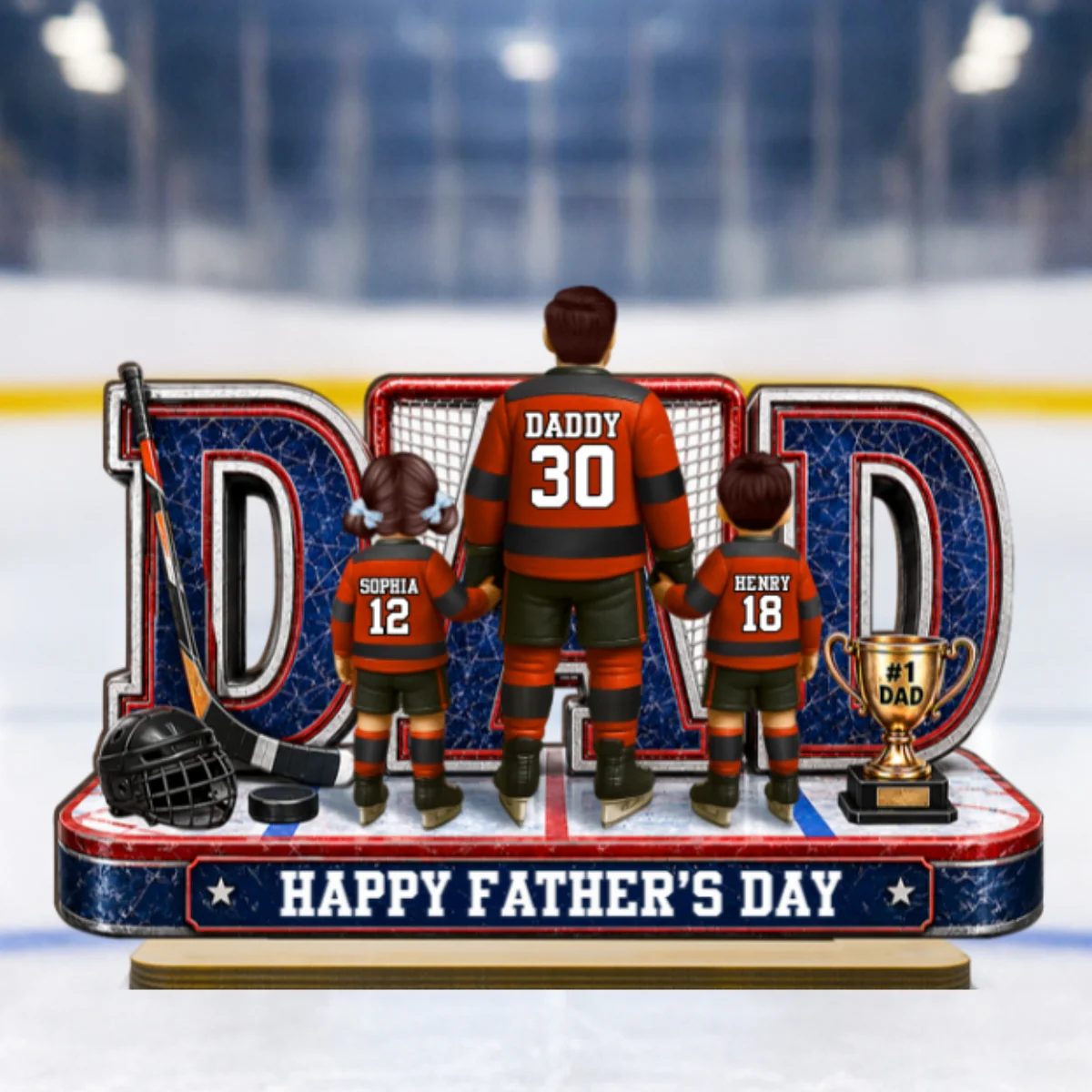 MVP Hockey Dad & Kids Together - Personalized 2-Layered Wooden Plaque - Gift For Dad, Husband - Image 9