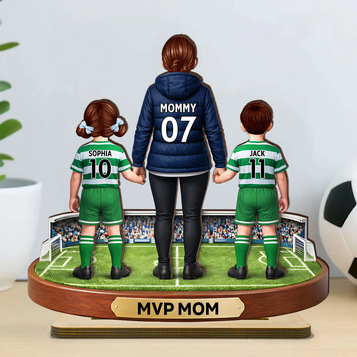 MVP Mom Soccer Mom And Kids - Personalized 2-Layered Wooden Plaque - Heartfelt Gift For Soccer Mom - Image 3