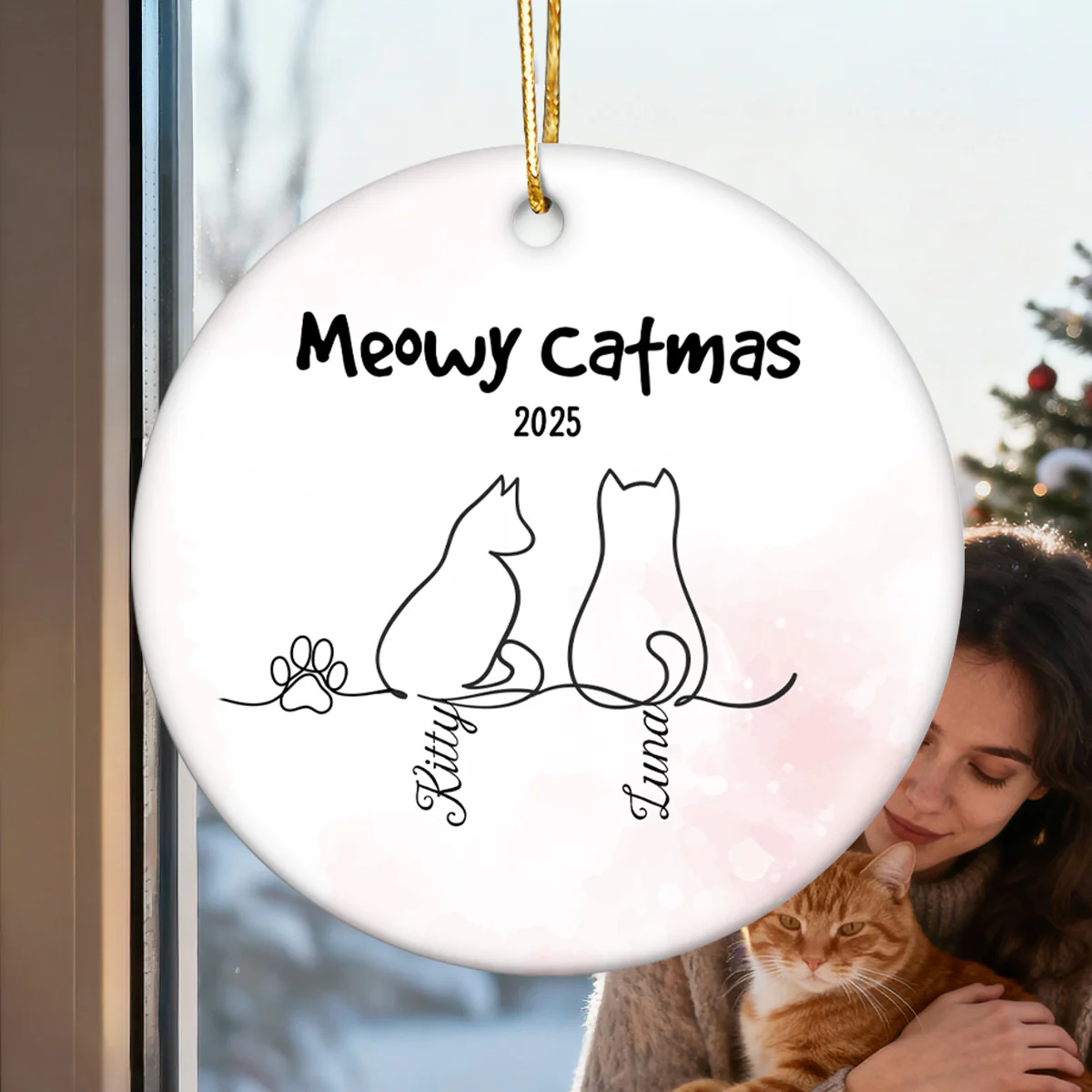 My Babies Cat Line Art - Personalized Ceramic Ornament - Christmas Ornament For Cat Lovers - Image 4