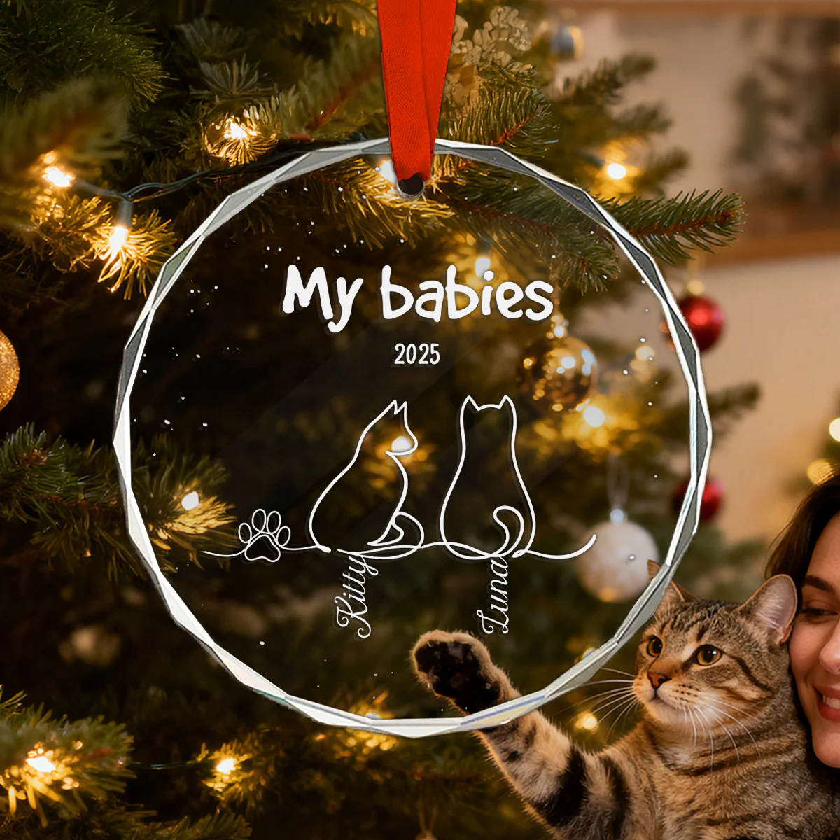 My Babies Cat Line Art - Personalized Glass Ornament - Christmas Ornament For Cat Lovers - Image 6