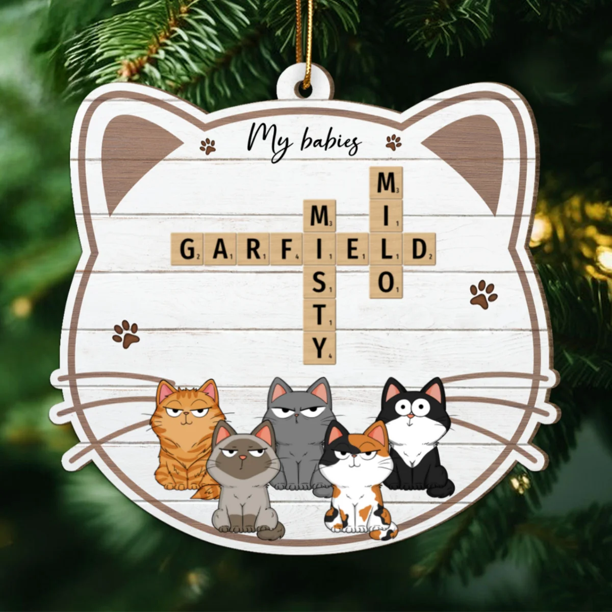 My Babies Cats Crossword Puzzle Art Personalized 2-Layer Wooden Ornament - Image 10