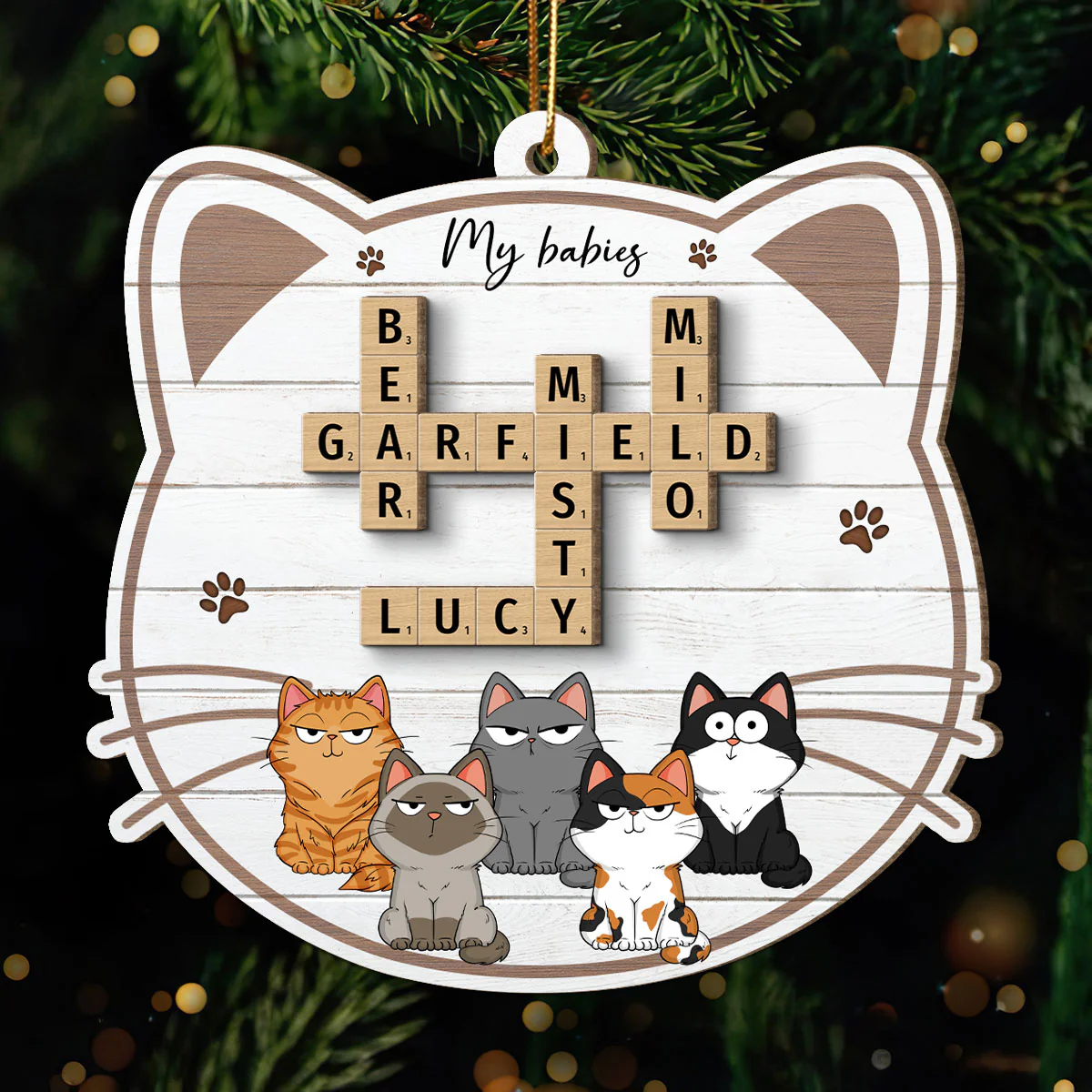 My Babies Cats Crossword Puzzle Art Personalized 2-Layer Wooden Ornament - Image 5