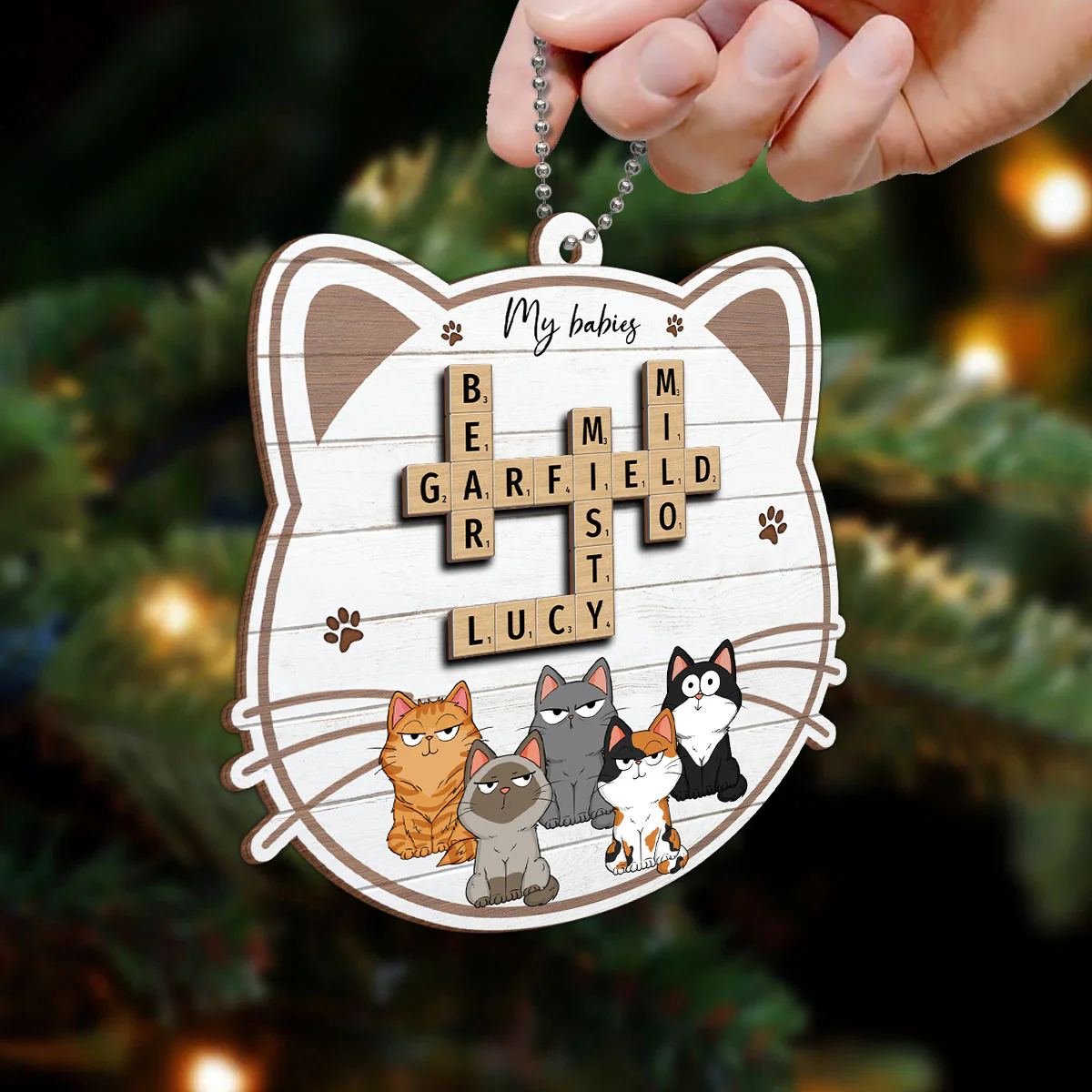 My Babies Cats Crossword Puzzle Art Personalized 2-Layer Wooden Ornament - Image 6