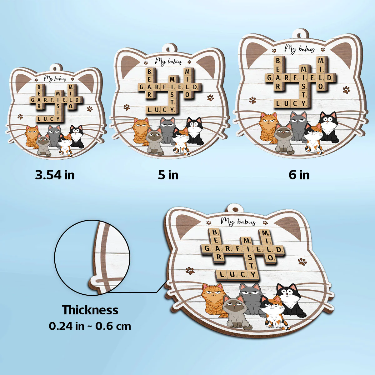 My Babies Cats Crossword Puzzle Art Personalized 2-Layer Wooden Ornament - Image 8