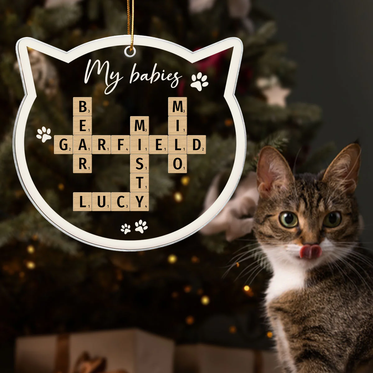 My Babies Cats Names Crossword Puzzle Art Personalized Acrylic Ornament - Image 7